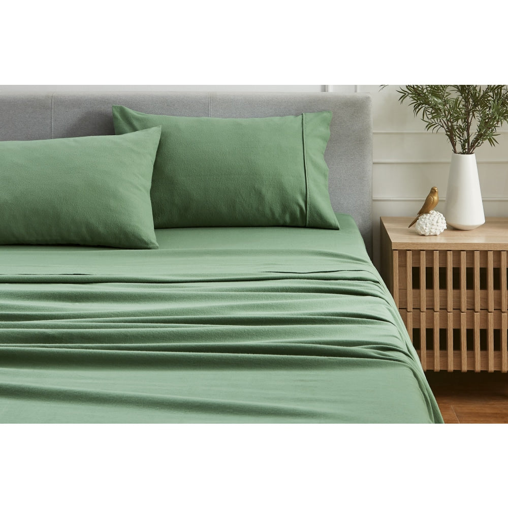150 GSM Cotton Flannelette Bed Sheet Set - Double Size, Soft & Breathable Jade Green Sheets for Cozy Bedroom, Hotel, or Guest Room
