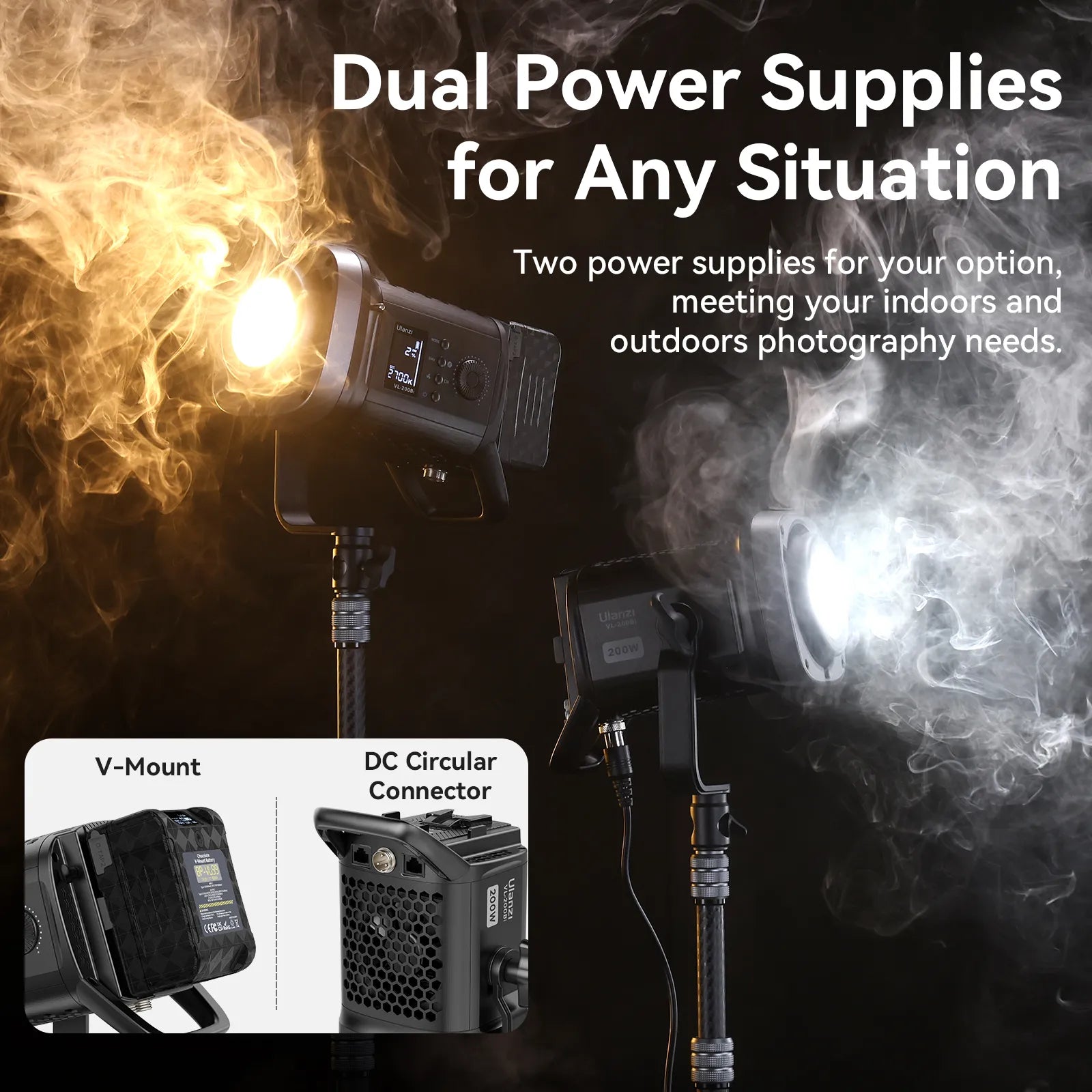 Ulanzi VL 200Bi 200W V-Mount LED Video Light with Battery - Professional Photography & Filmmaking Lighting for Studio, YouTube, and Outdoor Shooting (Model L079CNA1)