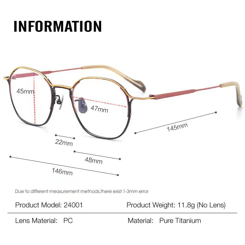 Aror Unisex Full Rim Flat Top Square Titanium Eyeglasses Frame 24091 - Lightweight Durable Glasses for Work, Reading & Fashion