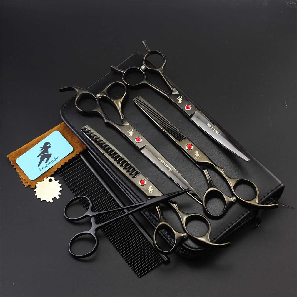Professional 7.0 Inch Stainless Steel Pet Grooming Scissors Set - Dog & Cat Hair Trimming Kit with Curved Scissors, Hemostatic Forceps & Comb for Precise Pet Grooming at Home or Salon
