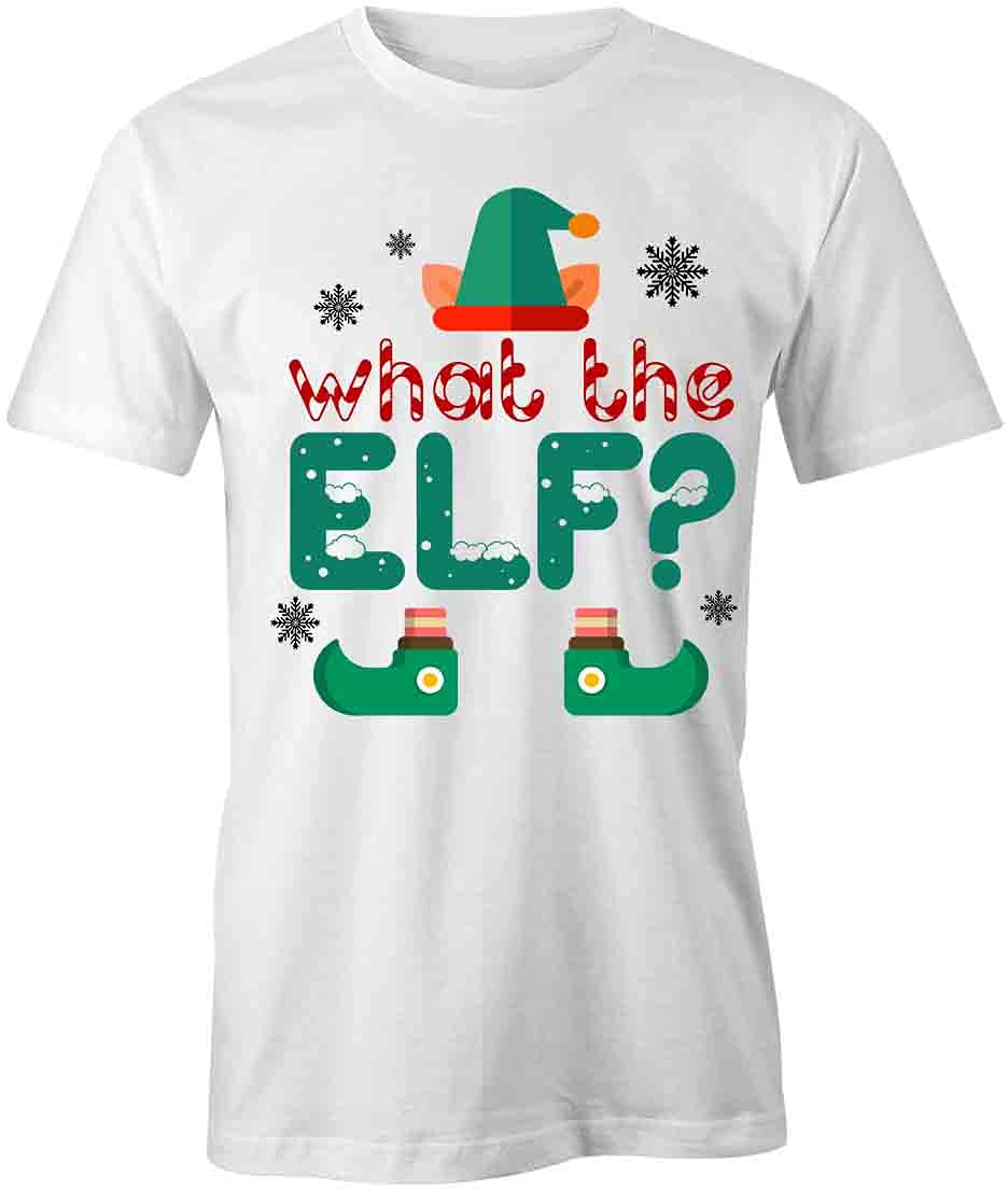 What The Elf Graphic T-Shirt - Funny Christmas Printed Tee for Men & Women | White Cotton Shirt | Holiday Party, Ugly Sweater Contest, Festive Outfit