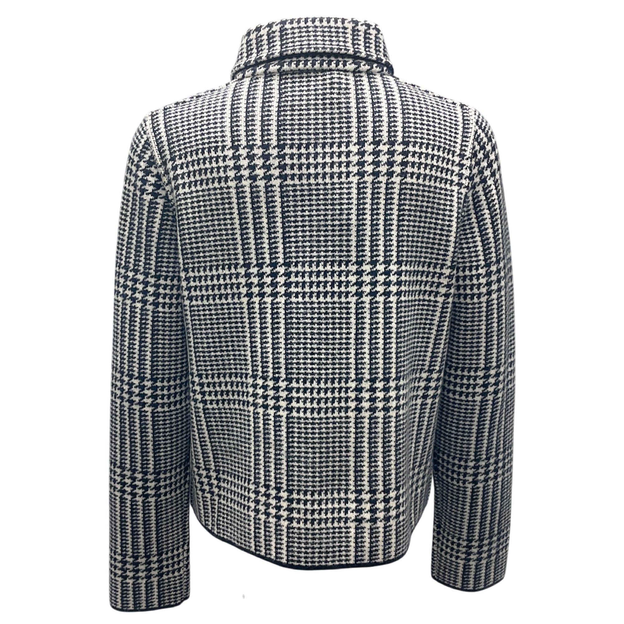 Bruno Manetti Navy Blue & White Houndstooth Wool Jacket for Men - Classic Button Front Blazer for Business, Office, and Formal Occasions