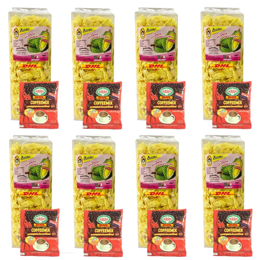Crispy Fried Durian Chips 500g - Exotic Monthong Yellow Durian Snack from Thailand | Vegan, Healthy, Gluten-Free | Perfect for Parties, Gifts & On-the-Go Snacking (8-Piece Set) with Free Beauty Gift