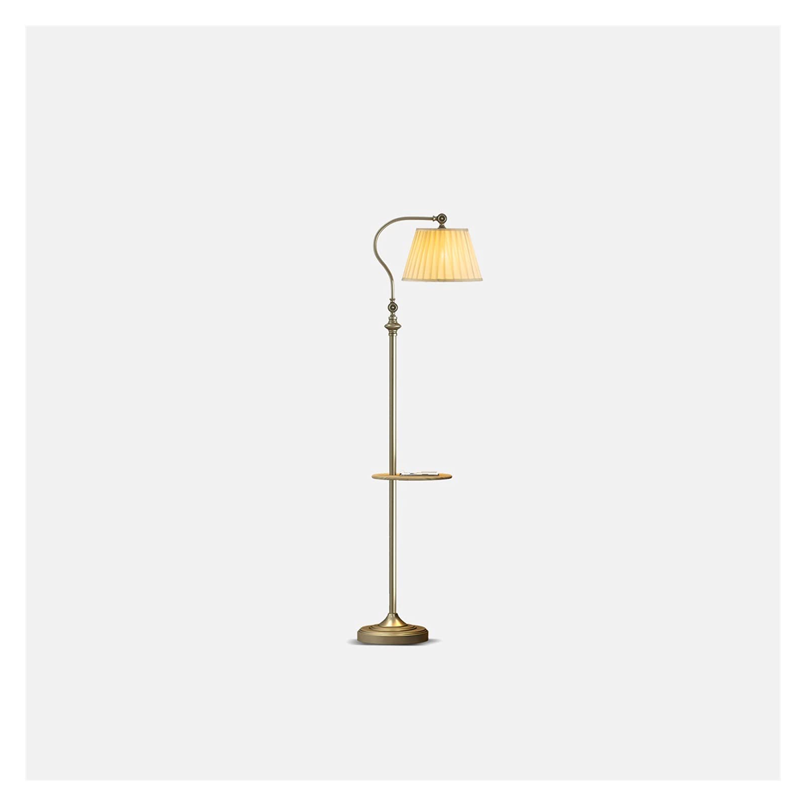 Modern Floor Lamp with Shelf & Fabric Shade - Minimalist Standing Lamp for Bedroom, Living Room & Home Office - Adjustable Reading Light with Side Table (Bulb Not Included) - Perfect for Night Reading, Cozy Corner & Contemporary Home Decor