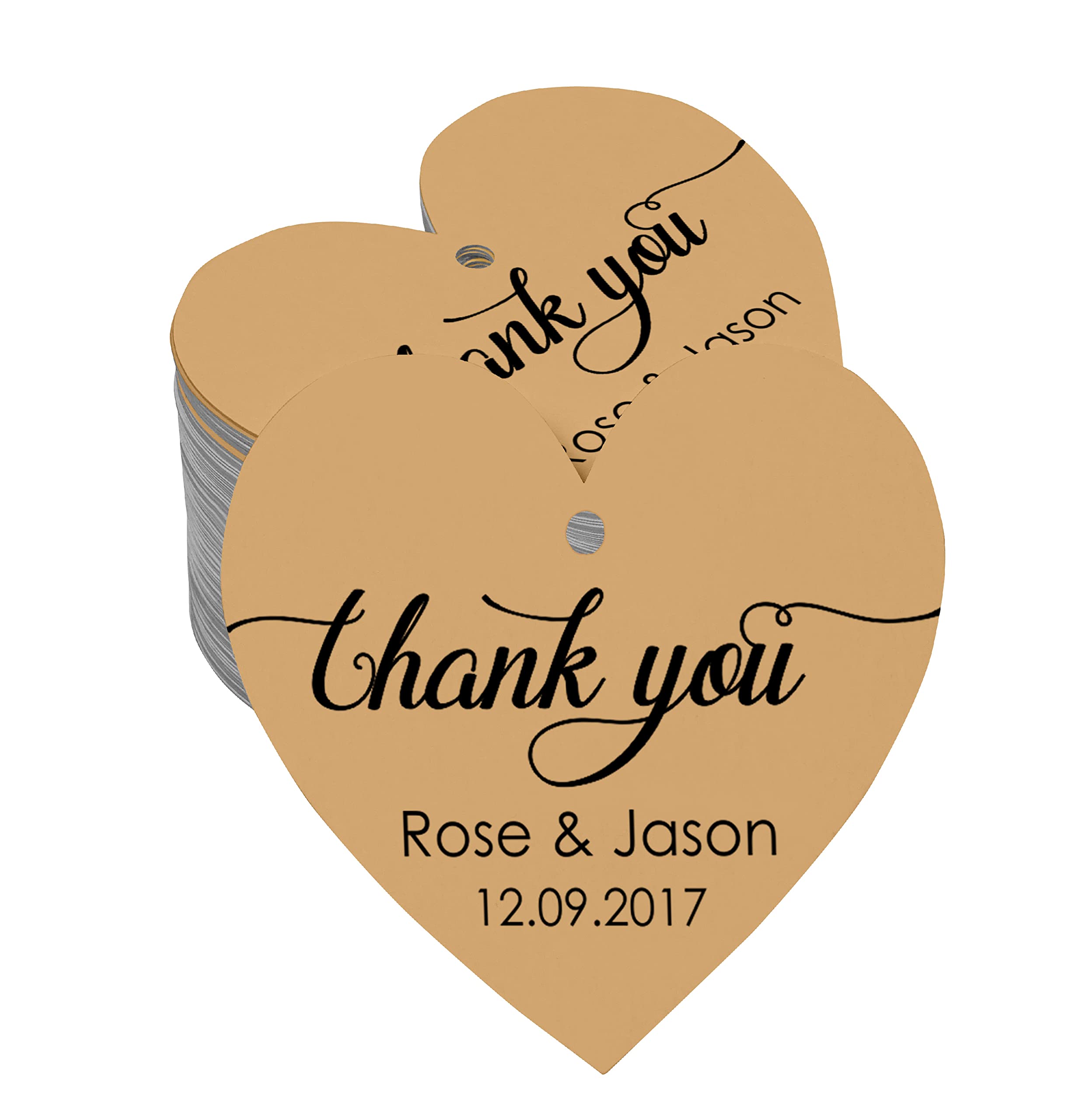 100 PCS Personalized Wedding Favor Gift Tags - Custom Heart Shaped Thank You Hang Tags for Bridal Shower, Anniversary & Special Events (White) - Perfect for DIY Wedding Decorations, Party Favors & Gift Wrapping