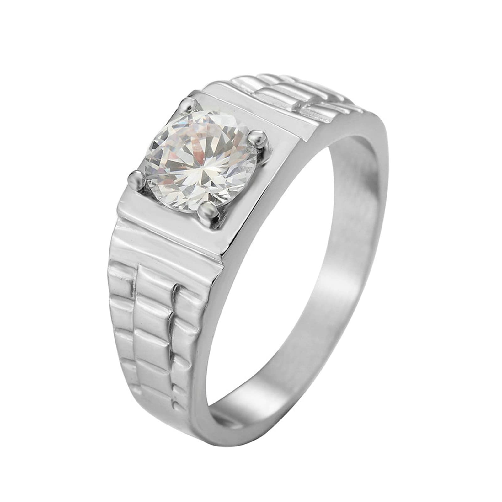 **Lieson Men's Stainless Steel Engagement Ring - High Polished Round Silver Wedding Band with Cubic Zirconia - Perfect for Proposals, Anniversaries & Everyday Wear**