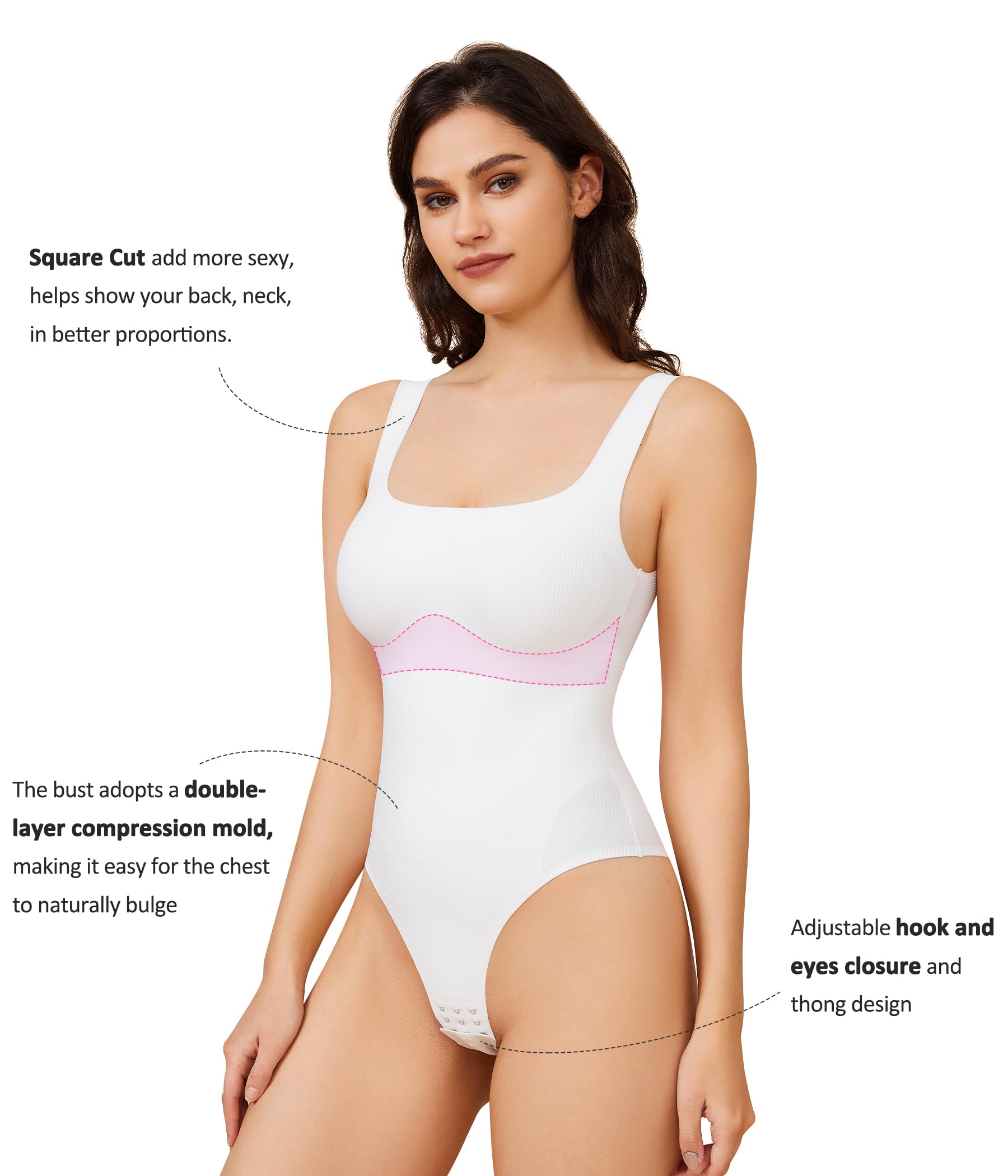 BRABIC Women's Tummy Control Bodysuit - Ribbed Square Neck Sleeveless Tank Top for Women | Slimming Shapewear for Everyday Wear, Layering & Special Occasions