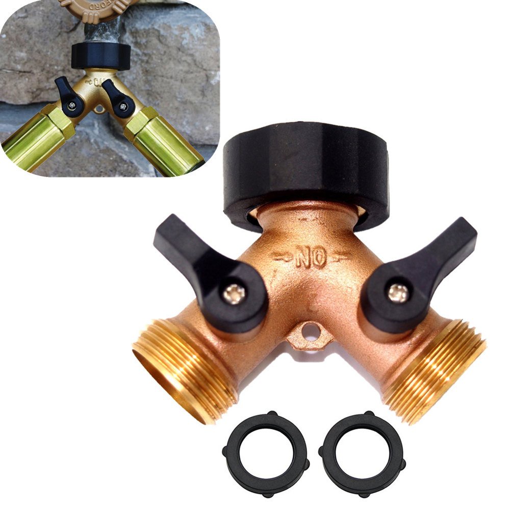 Brass Y Valve Splitter for Garden Hose - Lead Free & Durable - Outdoor Watering