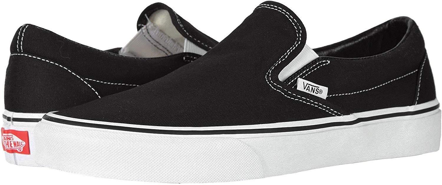 Vans Classic Slip-On Sneakers for Men & Women - Black Canvas Casual Shoes | Comfortable & Lightweight for Everyday Wear, Skateboarding, and Street Style