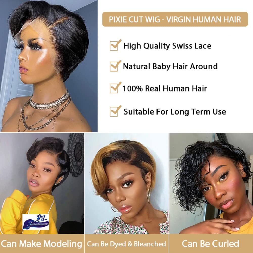 SUPERNOVA Human Hair Pixie Cut Bob Wigs for Black Women - 13x4x1 Lace Front Wig with T-Part & Side Part, Glueless Pre-Plucked Straight Short Bob Wig (6 Inch) - Perfect for Daily Wear, Cosplay, and Special Occasions