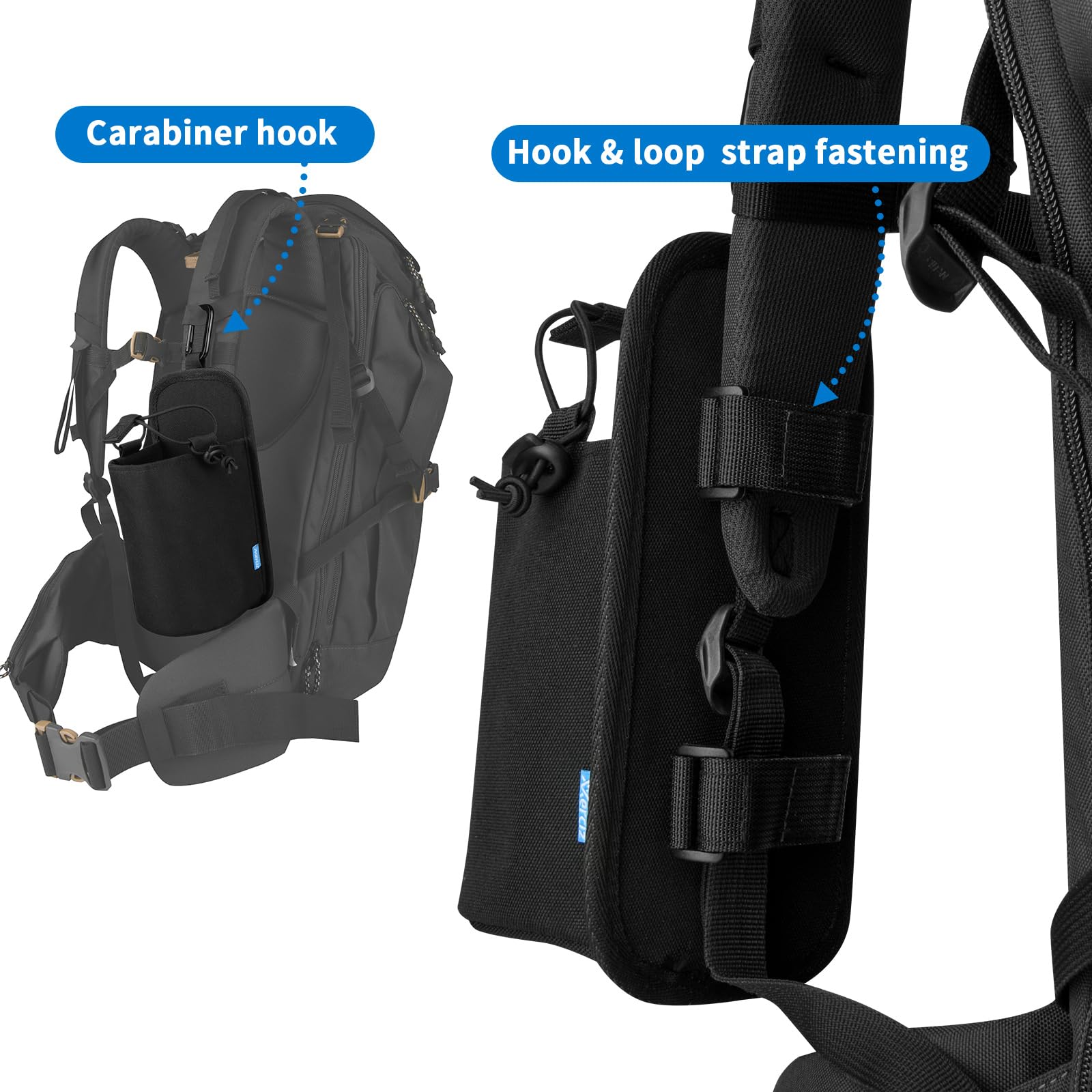 Xxerciz Nylon Water Bottle Holder for Backpack Shoulder Strap - Adjustable Drawstring Pouch with Carabiner Clip | Portable Hydration Accessory for Hiking, Camping & Outdoor Adventures