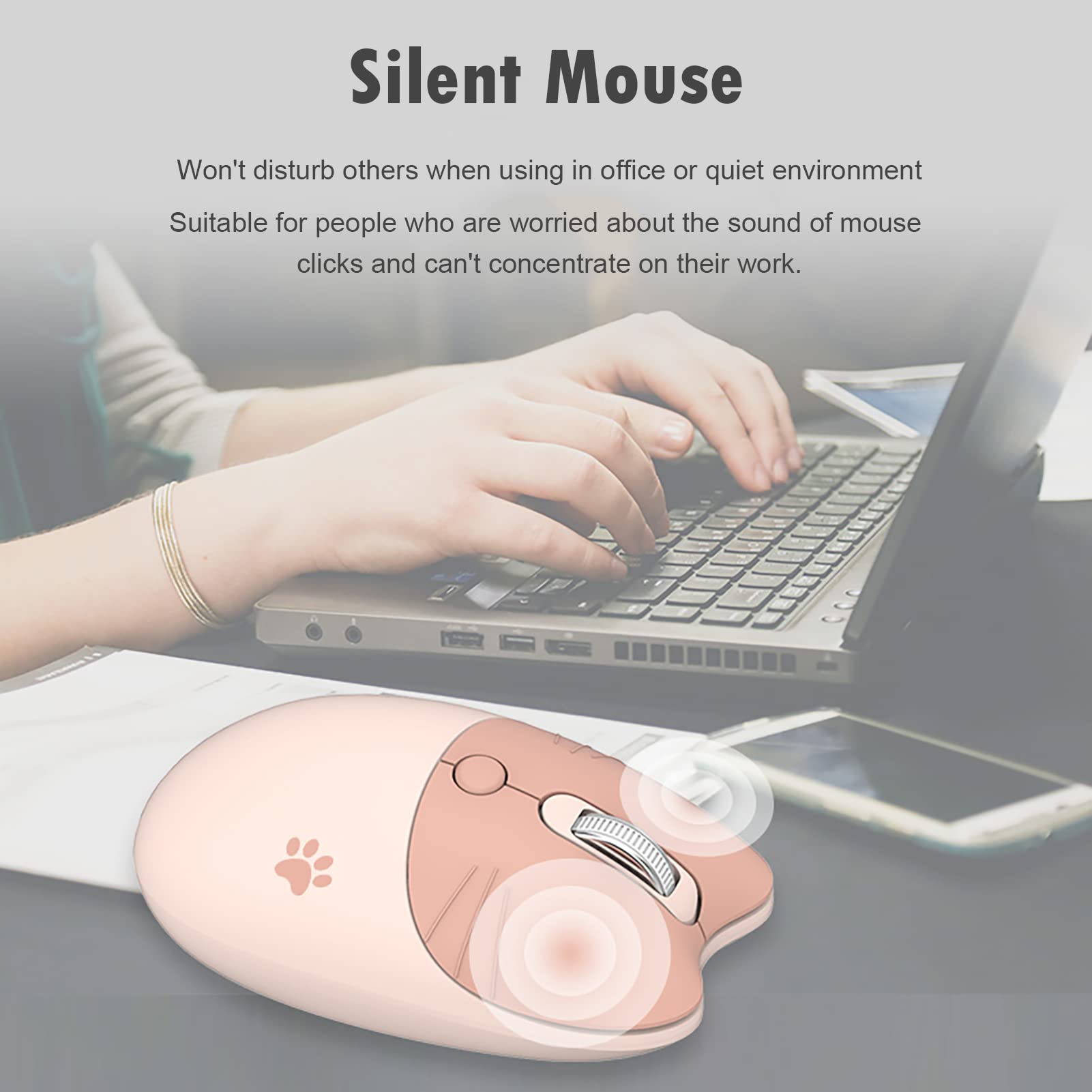 Cute Cat Wireless Mouse - Lightweight Silent 2.4G Wireless Computer Mouse with Candy Colors for Girls & Kids (Milk Tea) | Perfect for Home, Office, School & Gaming Use