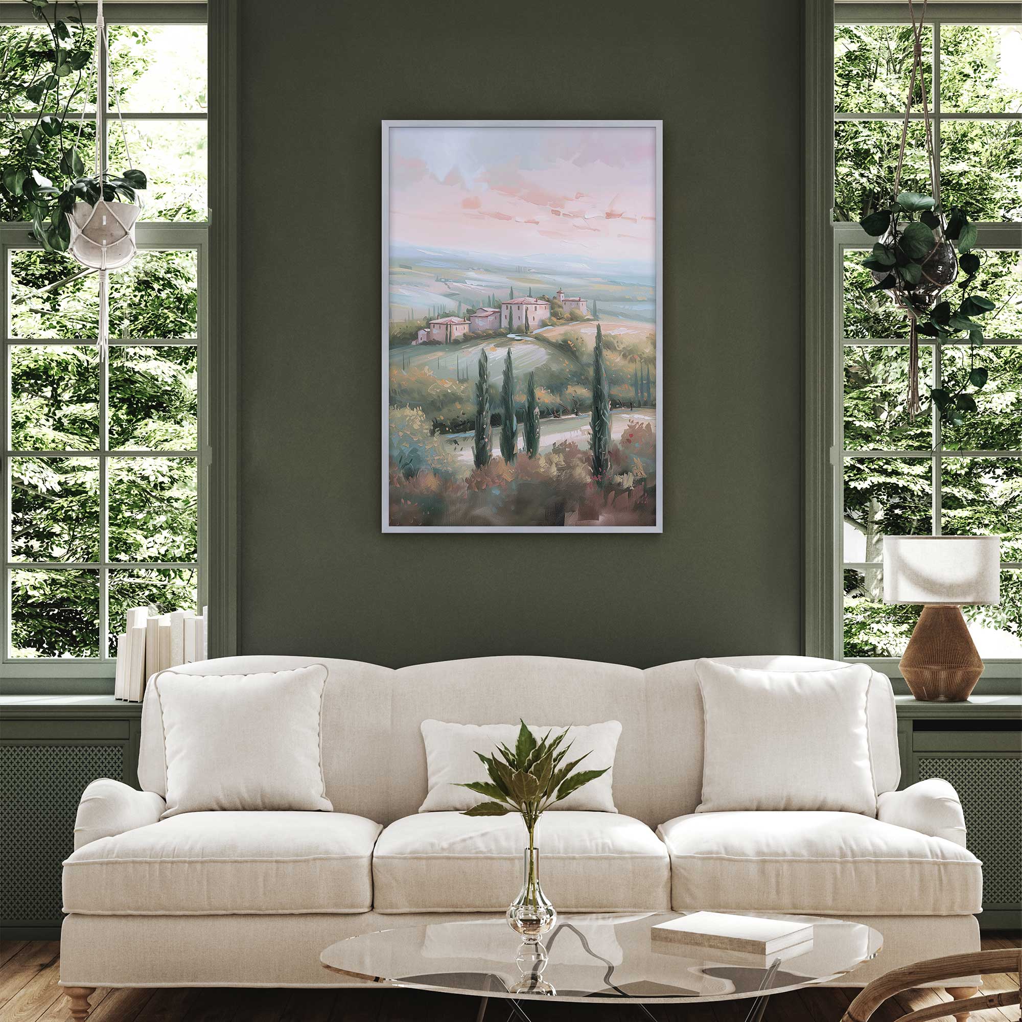 Tuscany Sunset Landscape Art Print - Dusk's Glow v1 Wall Decor for Living Room, Bedroom & Office