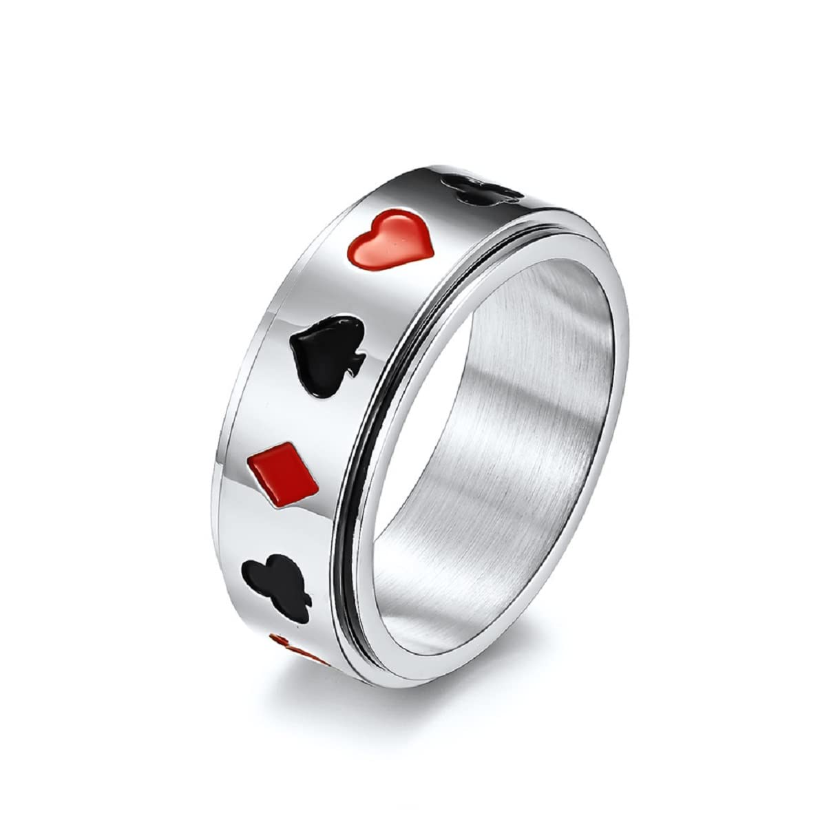 Men's Poker Cards Band Ring - Lucky Spade Poker Spinner Ring in Black & Silver | Hip Hop Jewelry, Vintage Ace of Spades Punk Ring | Perfect for Casino Nights, Poker Games, and Hip Hop Fashion Accessories