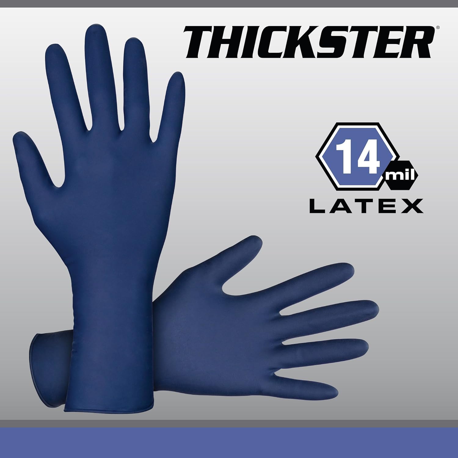 **SAS Thickster Powder-Free Exam Grade Latex Disposable Gloves - 10 Boxes (50 Ea, 500 Total) - 14 Mil, 2XL, Blue, Fully Textured, 12