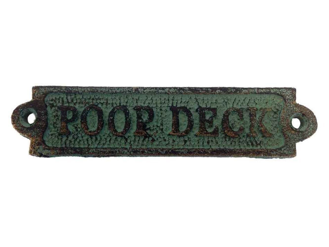 Rustic Bronze Cast Iron Poop Deck Sign 6 Inch - Vintage Nautical Metal Wall Plaque for Home & Boat Decor - Perfect for Bathroom, Beach House, or Marine-Themed Room