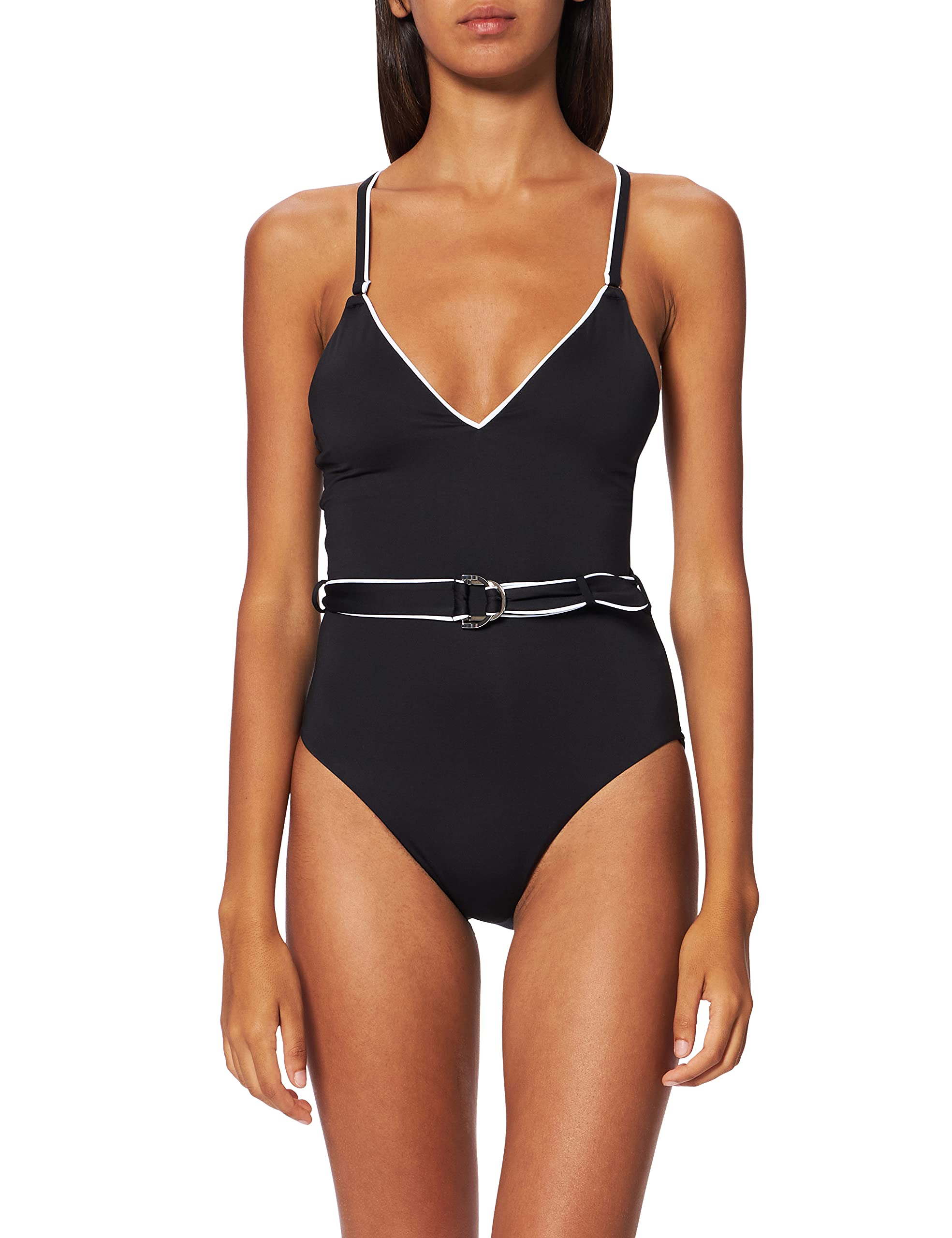 Seafolly Women's Deep V One Piece Swimsuit with Adjustable Belt - Perfect for Beach Vacations, Pool Parties & Summer Getaways