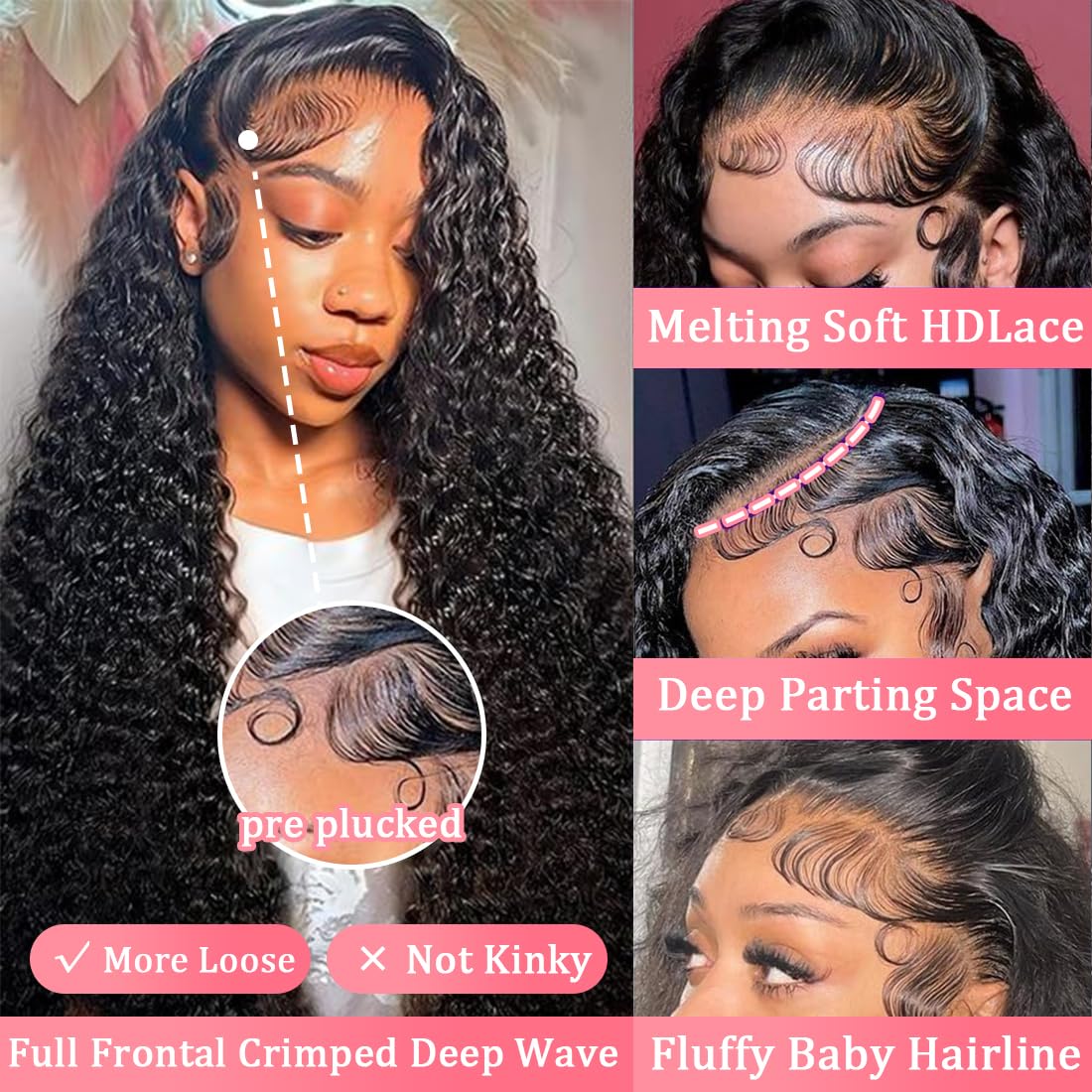28 Inch 13x6 HD Lace Front Wigs Human Hair - 200% Density Deep Wave Curly Wigs with Pre-Plucked Hairline, Glueless Natural Look for Women | Perfect for Daily Wear, Parties, Cosplay & Special Occasions
