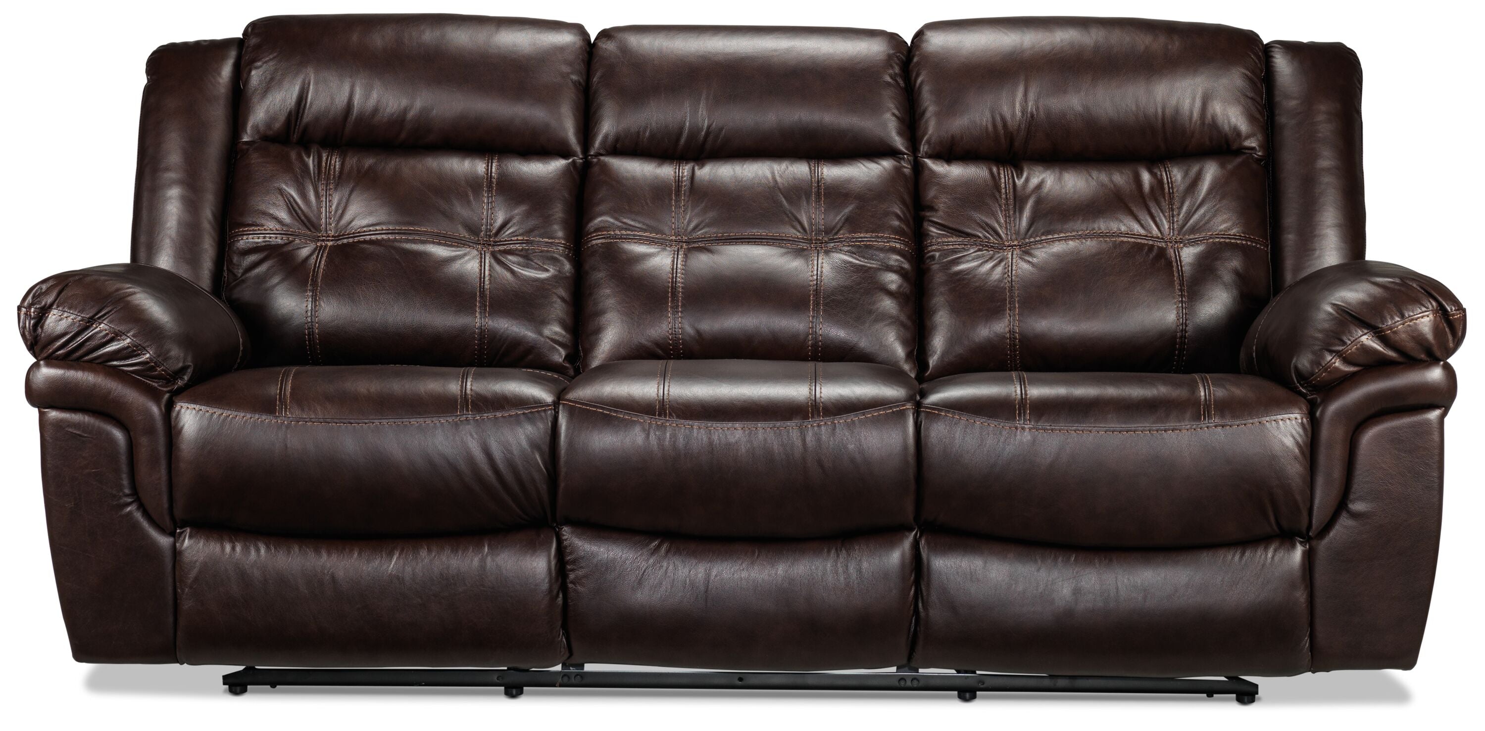 Premium Cooper Leather Reclining Sofa - Genuine Brown Leather Living Room Furniture for Relaxation & Entertainment Spaces