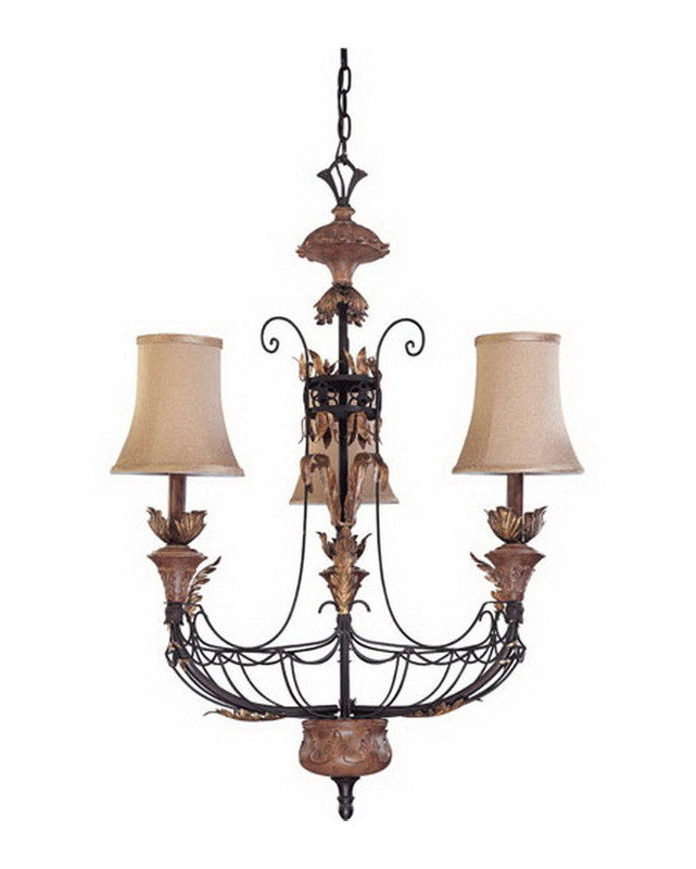 Nuvo Lighting 60 2101 Verdone Collection 3-Light Chandelier - Gilded Cage Finish with Maple Wood Shades - Perfect for Dining Room, Bedroom or Entryway Lighting