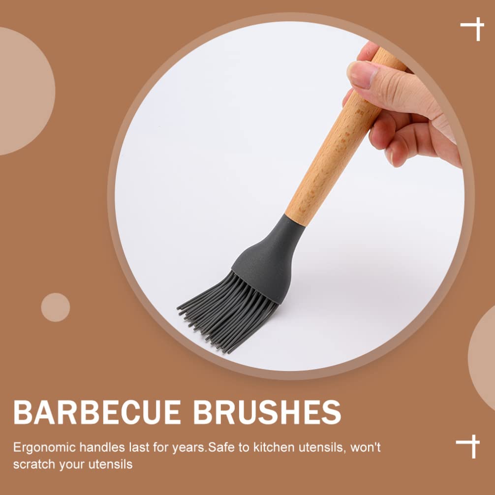 Hemoton 2-Piece Wooden Handle Silicone Basting Brush Set - Heat-Resistant Kitchen & BBQ Cooking Tool for Baking, Grilling, Pastry & Meat Basting - Perfect for Oils, Sauces & Marinades
