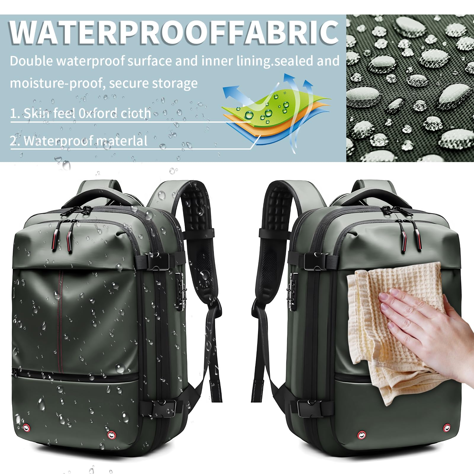 Expandable 60L Vacuum Travel Backpack with Pump - Army Green for Outdoor Adventures