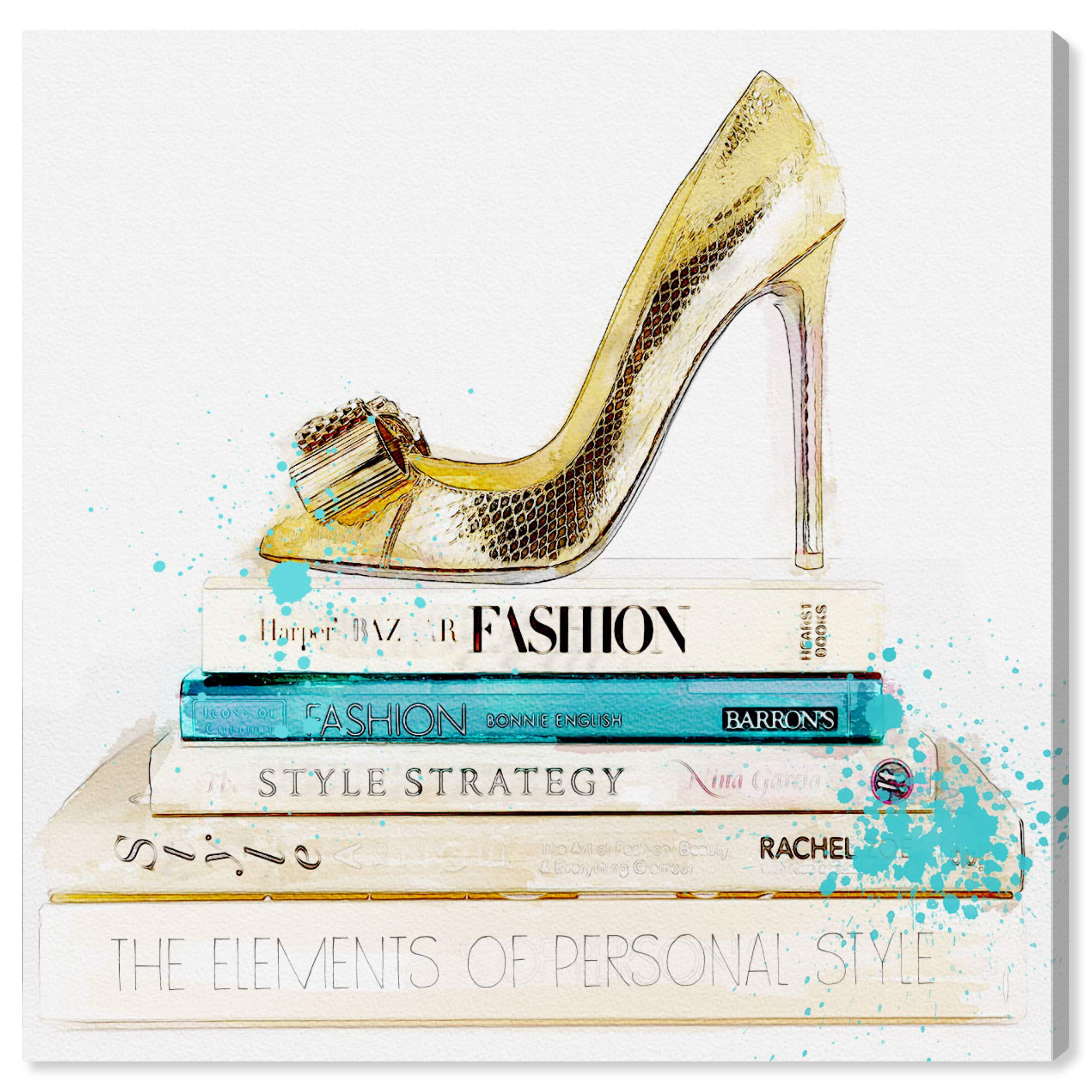 Oliver Gal Artist Co. Gold Shoe & Fashion Books Peacock Wall Art Canvas Print - Elegant Fashion Decor for Living Room, Bedroom & Office