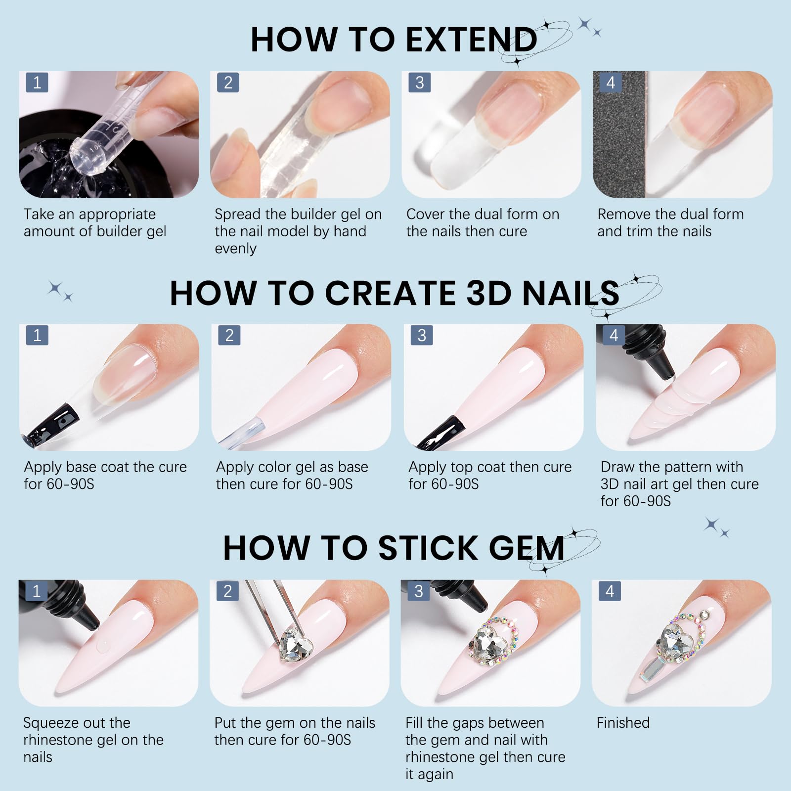 3D Nail Sculpture Builder Gel - Clear Hard Gel for Nail Art, Rhinestone Glue & Christmas Nail Charms | DIY Manicure Kit for Home & Salon Use | Perfect for Special Occasions & Holiday Nail Designs