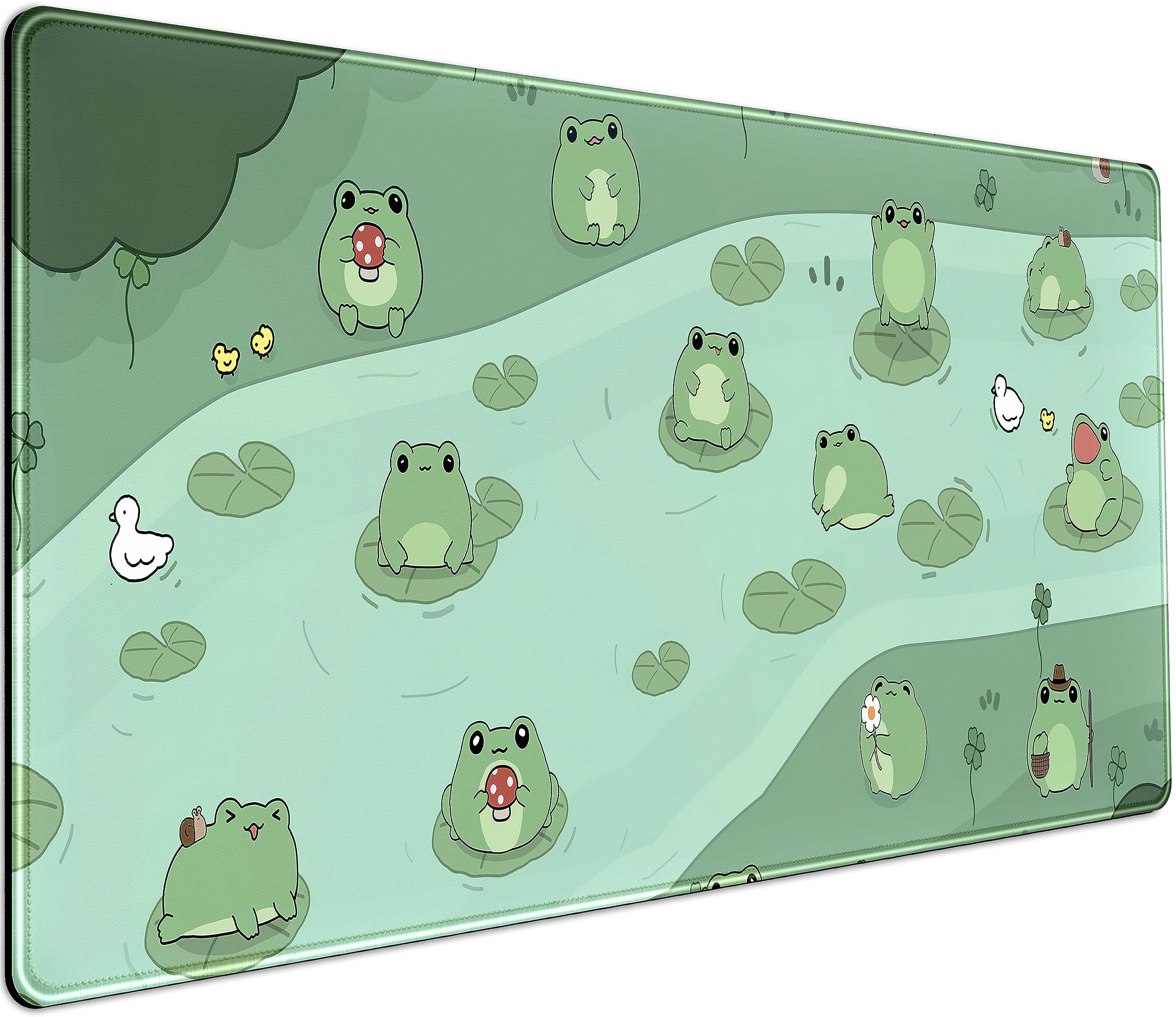 Cute Green Frog Desk Mat - XXL Large Extended Gaming Mouse Pad (31.5x15.75 in) - Japanese & Korean Aesthetic Keyboard Mat for Women, Girls Office & Gaming Setup - Perfect for Anime Lovers, PC Battlestations & Kawaii Workspace Decor