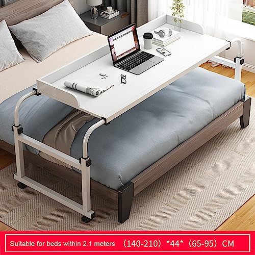 Adjustable Overbed Table with Wheels - Mobile Rolling Laptop Desk for Twin/Full/Queen/King Size Beds - Perfect for Working, Eating, Reading in Bed or Hospital Use