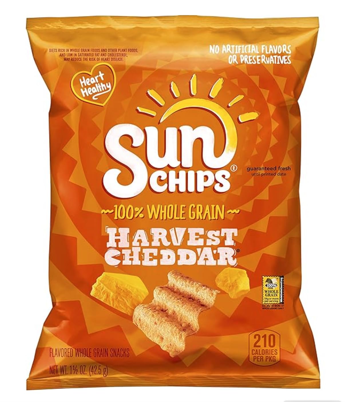 SunChips Harvest Cheddar Flavored Multigrain Snacks - 1.5oz Bags (Pack of 16) | Healthy Baked Whole Grain Chips | Perfect for Lunchboxes, Picnics & Party Snacks