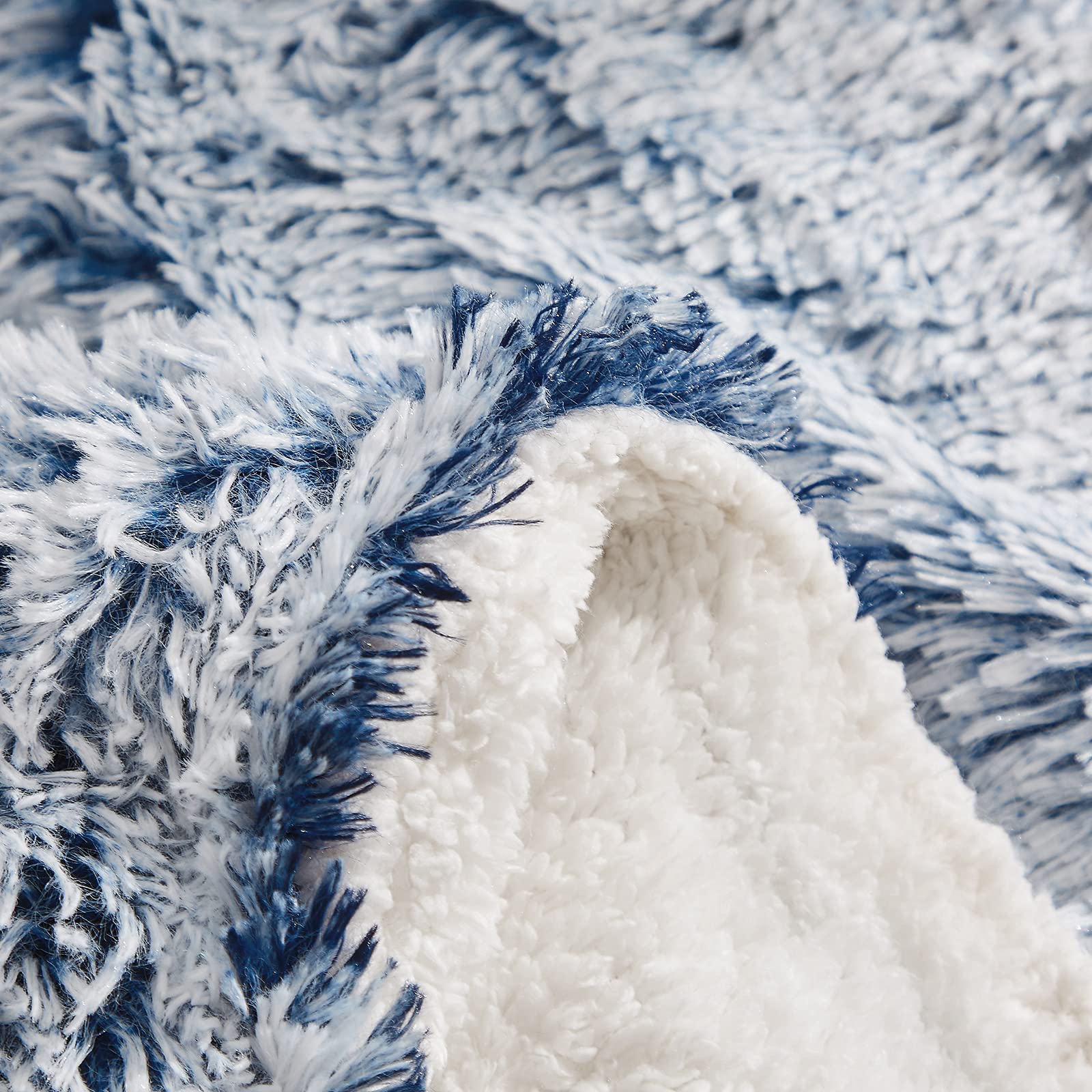 Luxury Faux Fur Shaggy Fluffy Comforter Set - Twin Size Navy & White Reversible Sherpa Backing, 3-Piece Plush Microfiber Bedding for Winter Warmth | Cozy Bedroom Upgrade & Gift Idea for Cold Nights