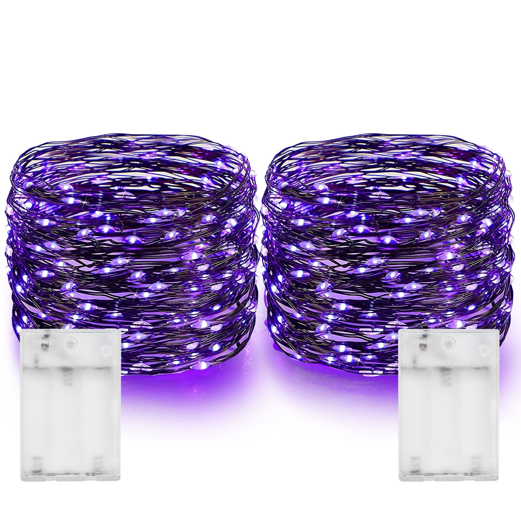 Dazzle Bright 20 FT 60 LED Fairy String Lights - Battery Operated Waterproof Copper Wire Lights for Christmas, Indoor, Outdoor, Garden, Patio, Party Decor (Purple, 2 Pack) - Perfect for Holiday Decorations, Wedding Backdrops & Bedroom Ambiance