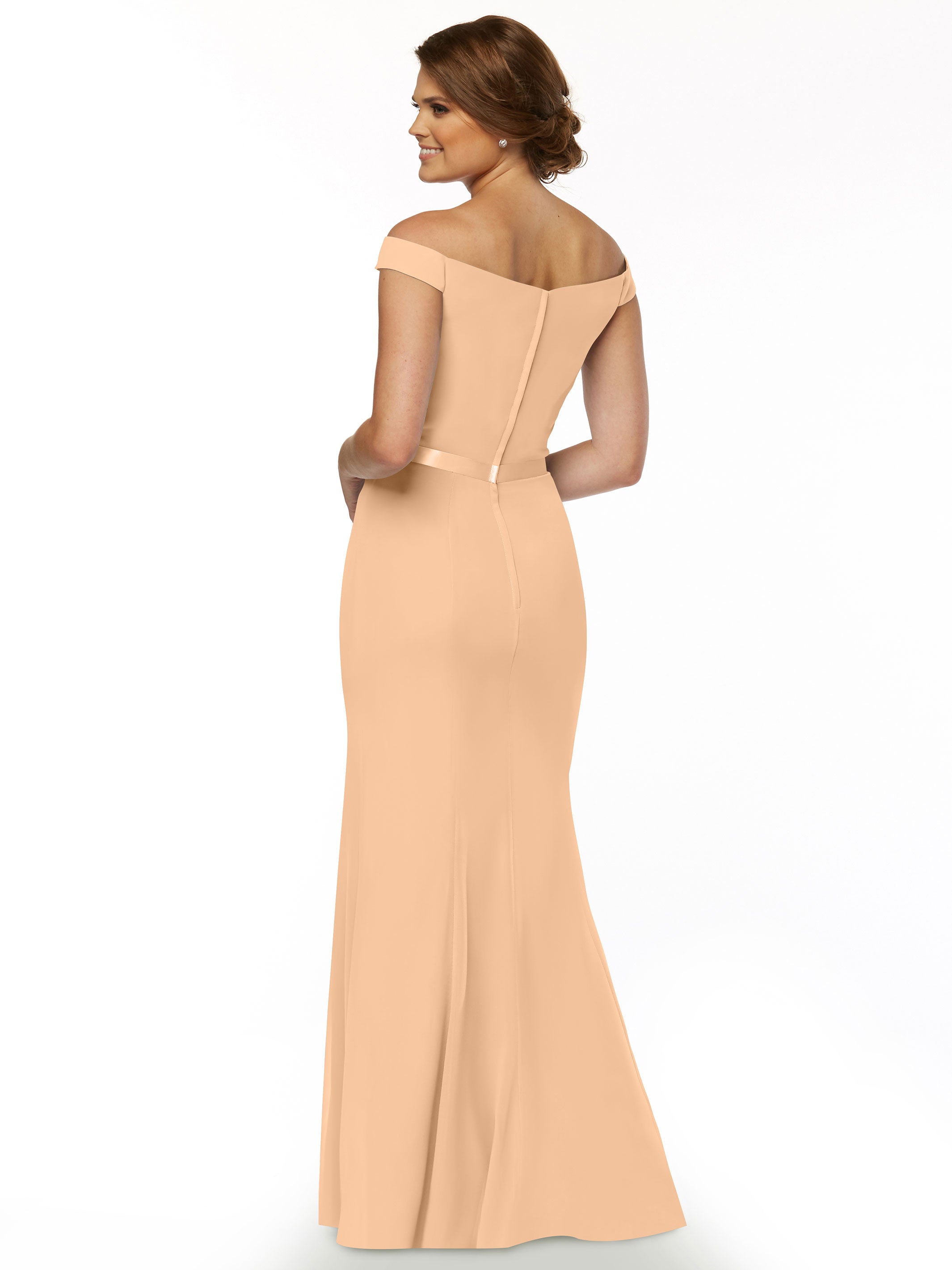 Elegant Off-The-Shoulder Chiffon Bridesmaid Dress with Ribbon Belt - A-Line Fit & Flare Design for Weddings, Parties & Special Occasions