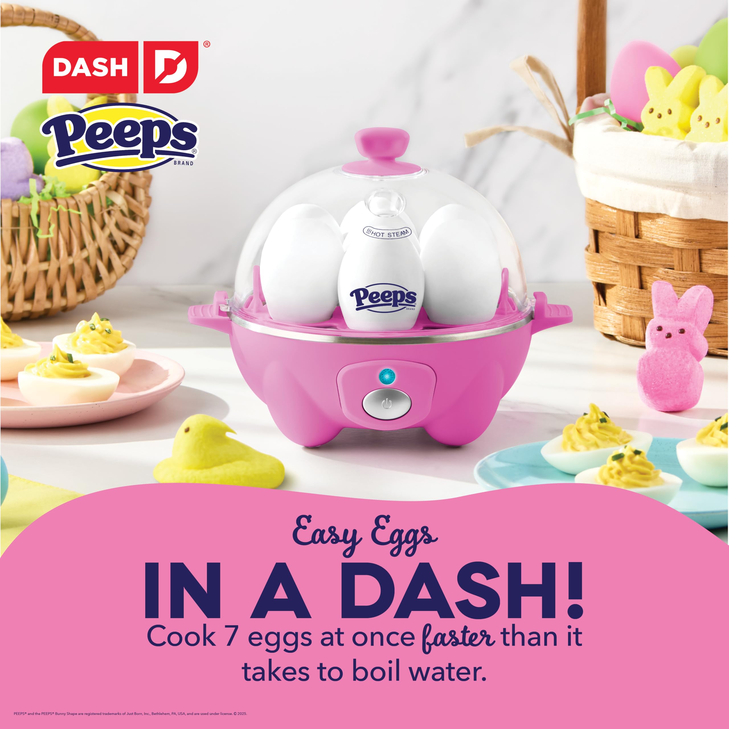 PEEPS x Dash Bunny Rapid Egg Cooker: 7-Capacity Electric Egg Cooker for Hard Boiled, Poached, Scrambled Eggs & Omelets with Auto Shut Off - Perfect for Breakfast, Meal Prep & Keto Diet - Pink