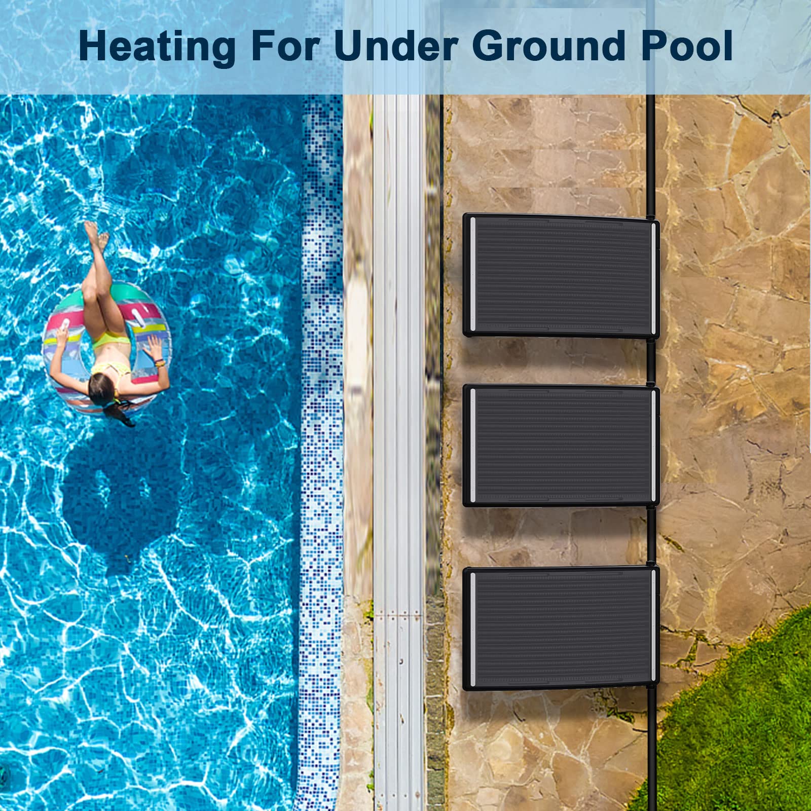 Efficient Curve Solar Pool Heater for Above-Ground & Inground Pools - Includes 2 Hoses, Clamps & Adapters | Extend Swimming Season & Save Energy