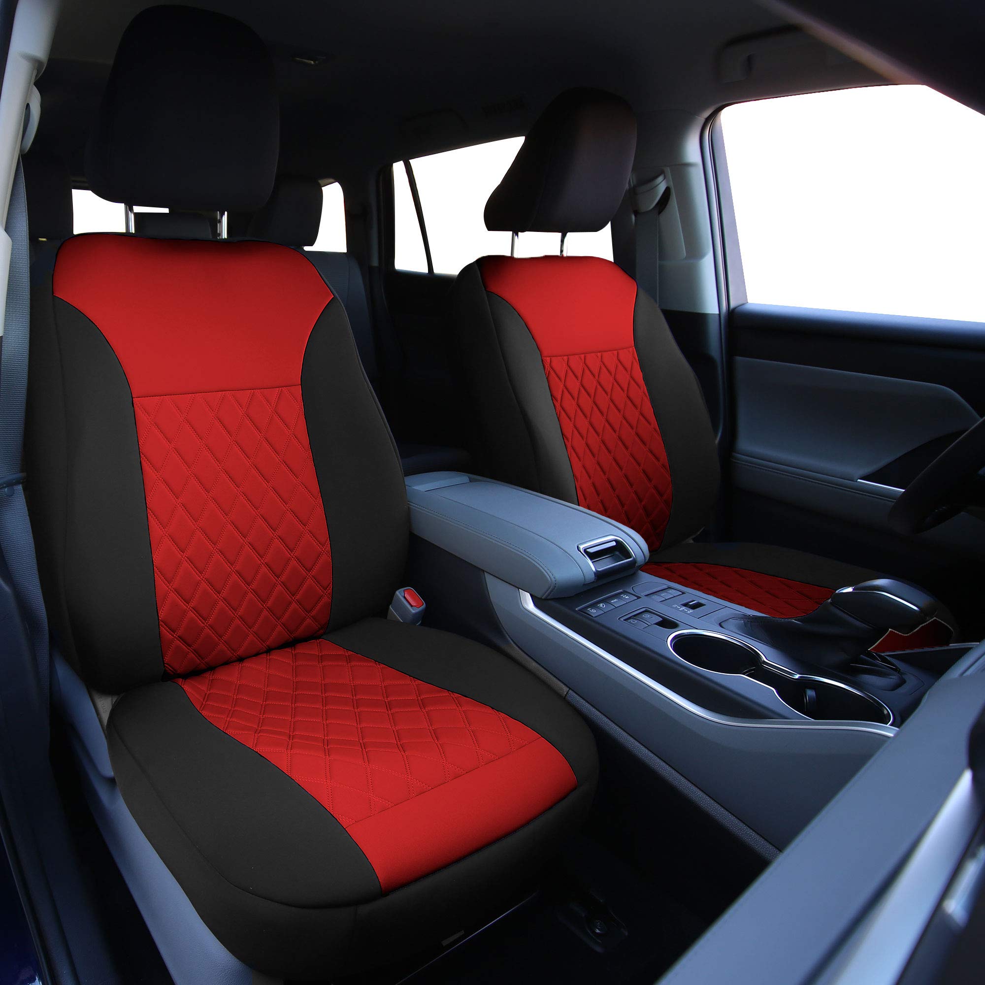 FH Group Neosupreme Car Seat Covers 2-Pack - Universal Fit Water Resistant Seat Protectors for Cars, Trucks & SUVs (Red/Black) - Perfect for Road Trips, Commuting & Pet Protection