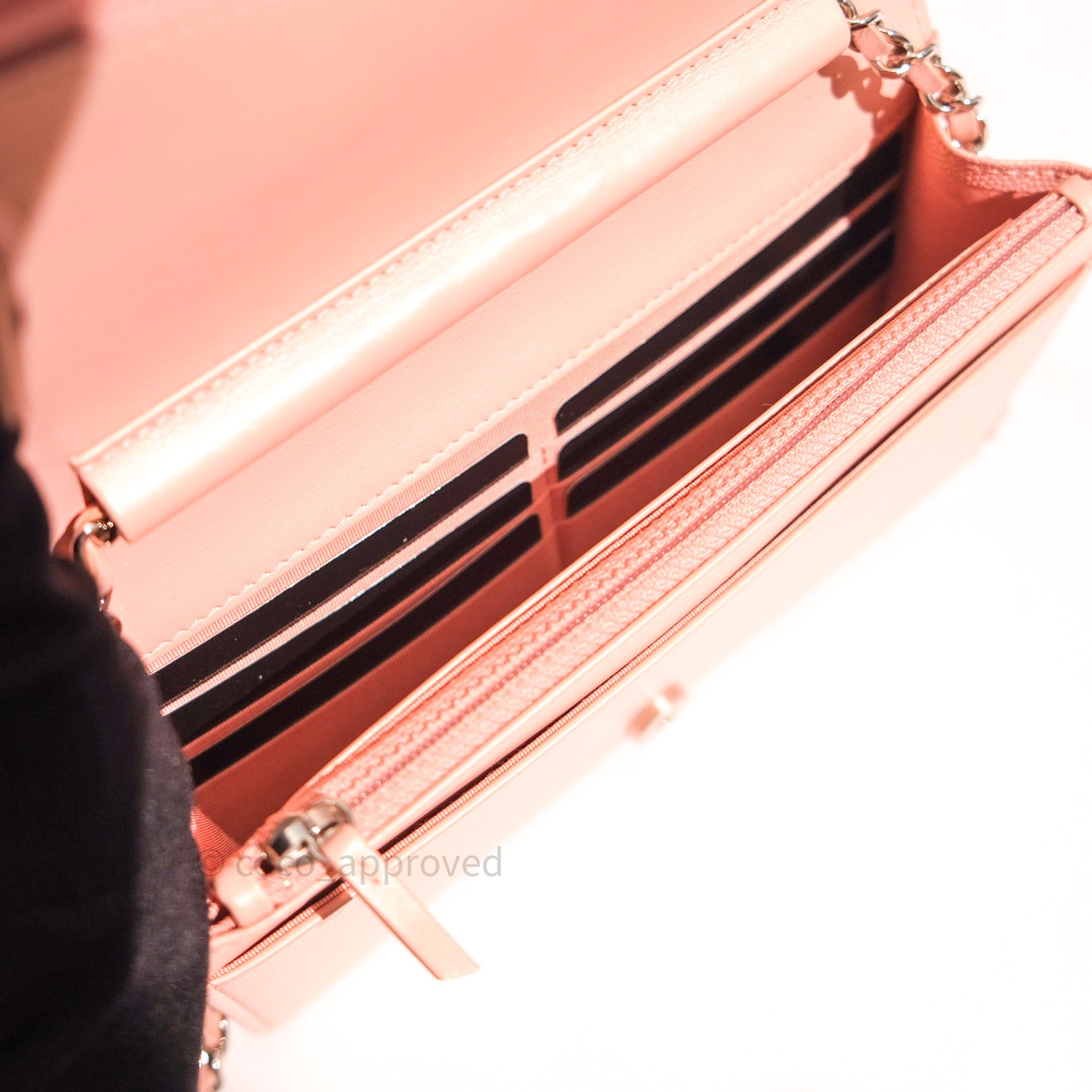 Chanel Chevron Wallet on Chain WOC Rose Gold Caviar Leather with Silver Hardware - Perfect for Evening Events & Luxury Fashion Accessories