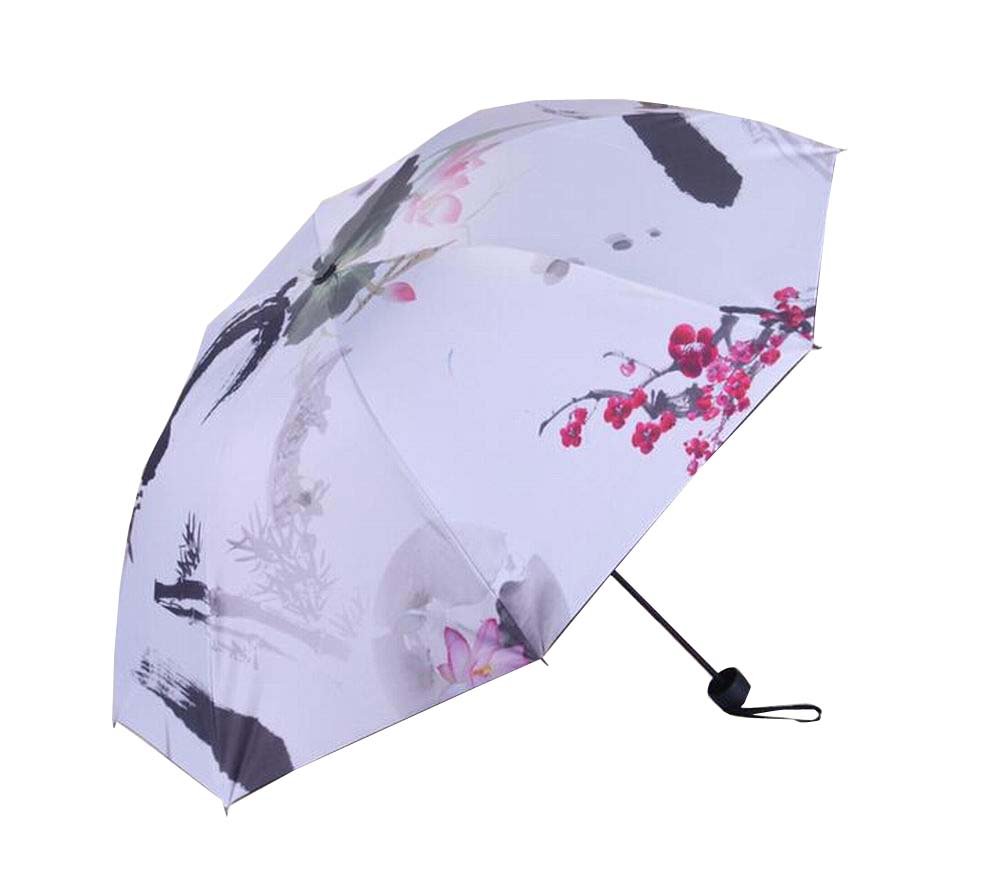 East Majik Chinese Painting Women's UV Protection Sun Umbrella - Black | Elegant Parasol for Outdoor Walking, Beach, and Garden Use