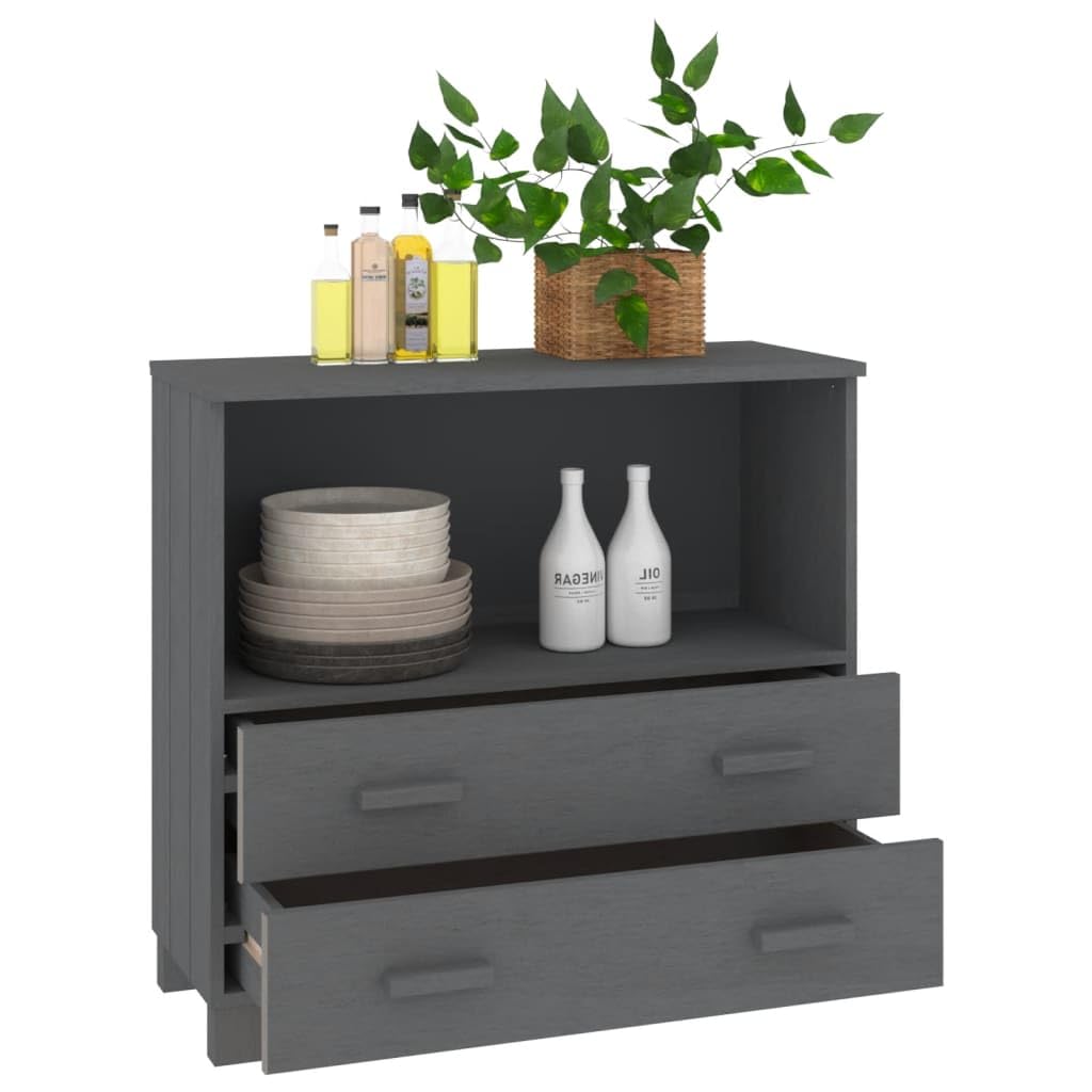 vidaXL HAMAR Solid Wood Sideboard in Dark Gray - Spacious Storage Cabinet with 1 Open Compartment & 2 Drawers - Perfect for Living Room, Dining Room, or Entryway Storage & Display