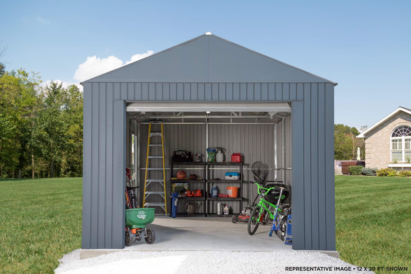 Sojag 12' x 25' Everest Galvalume Steel Garage Storage Building with Extra Tall Walls - Charcoal | Durable Outdoor Shed for Tools, Equipment & Vehicle Protection