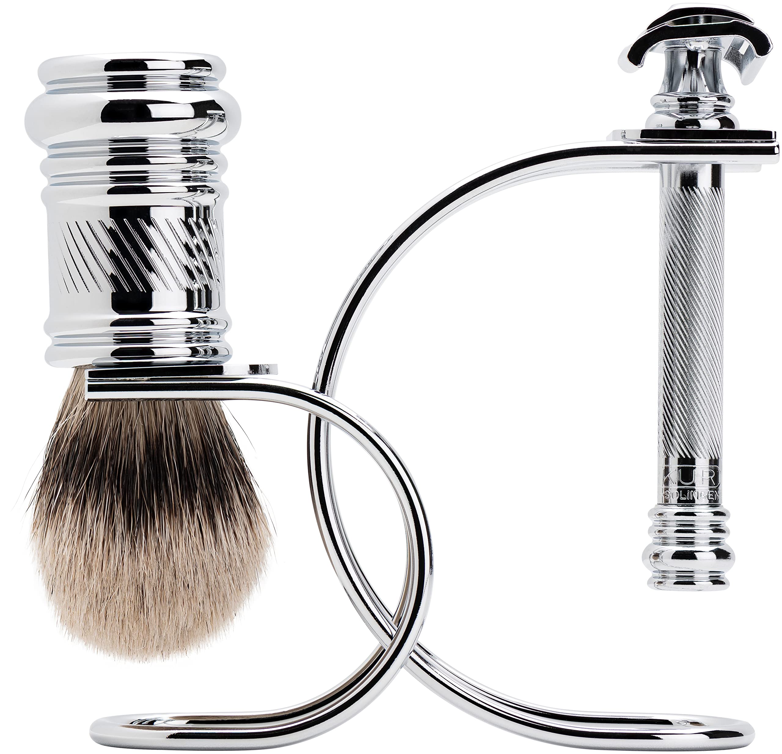 Merkur 3-Piece Safety Razor Set with Chrome Stand & Shaving Brush - Model 39 001 - Perfect for Classic Wet Shaving & Grooming Gifts