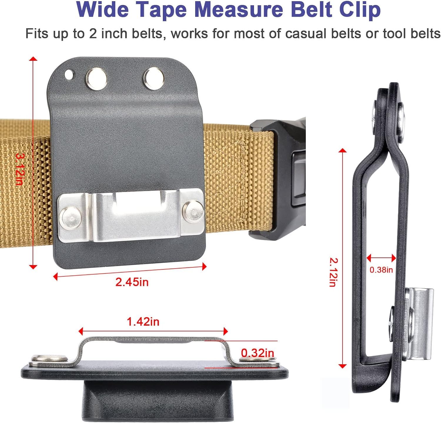 iGuerburn Tape Measure Holder - Tactical Belt Clip for Tape Measure, Low-Profile Tool Holster with Secure Clip - Perfect for Construction, Carpentry, DIY Projects & Work Pants Protection