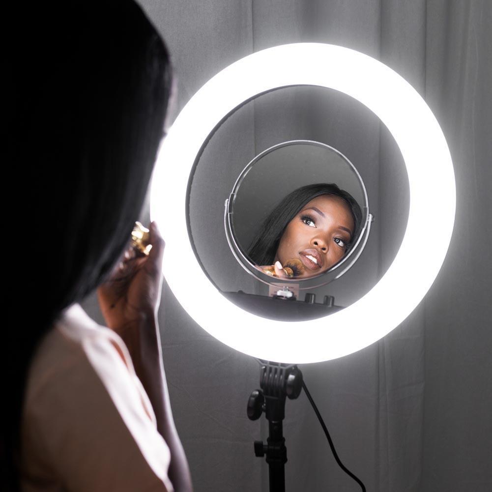 18 LED Portable Ring Light with Stand - Diamond Luxe III for Photography, Makeup, YouTube Videos & Live Streaming (White)