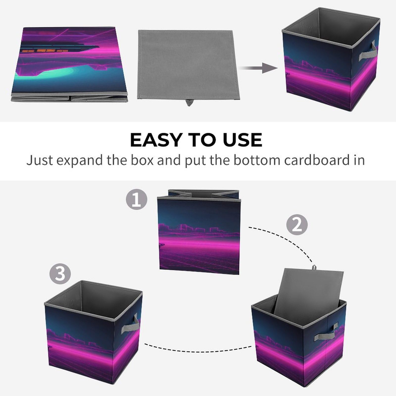 Retrowave Printed Collapsible Storage Cubes - 10.6×10.6 Inch Foldable Fabric Bins with Handles for Home, Office & Closet Organization (Set of 6) - Perfect for Toys, Books, Laundry & Seasonal Decor Storage