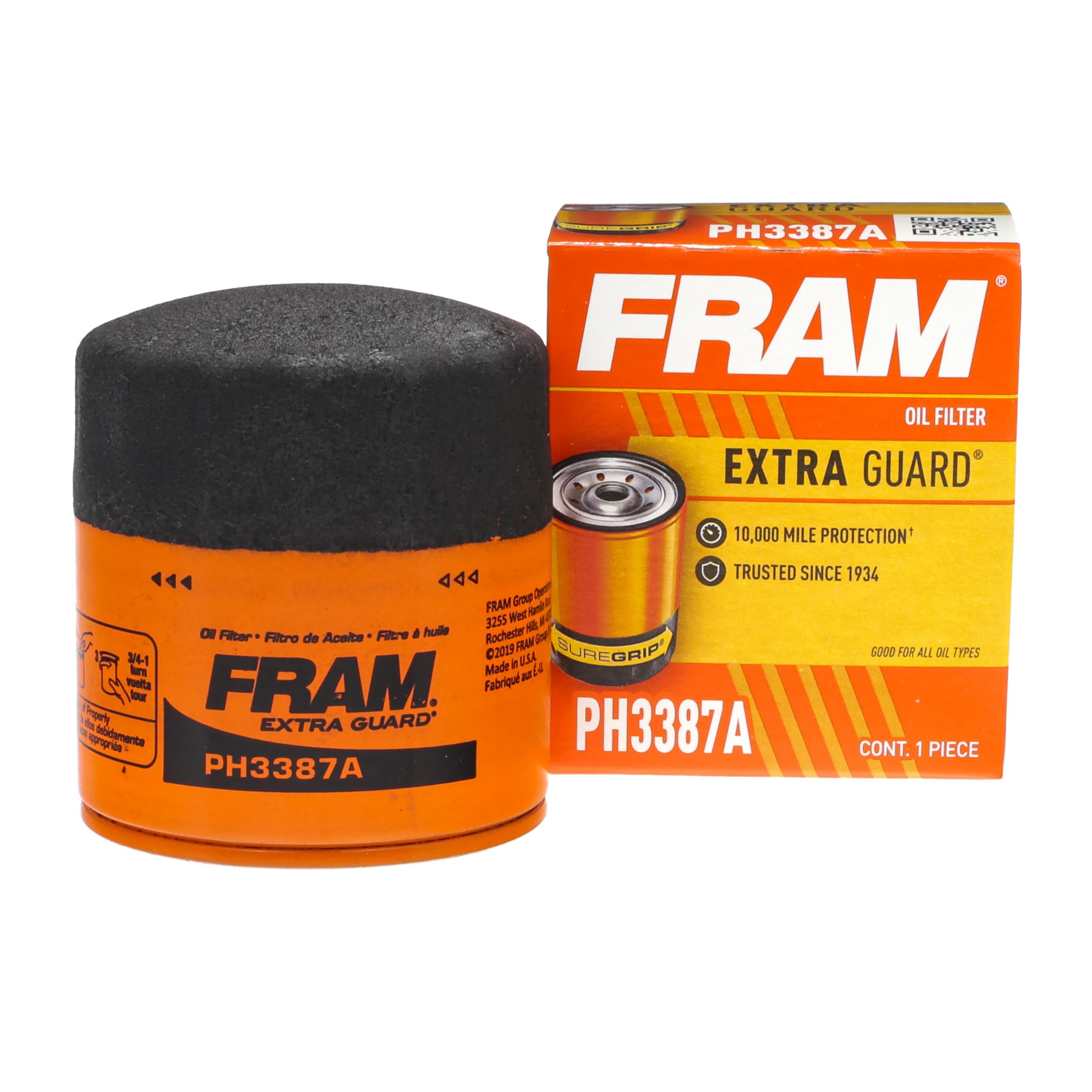 FRAM Extra Guard PH3387A Spin-On Oil Filter - 10,000 Mile Change Interval - Compatible with Most Vehicles - Perfect for Routine Maintenance & Engine Protection