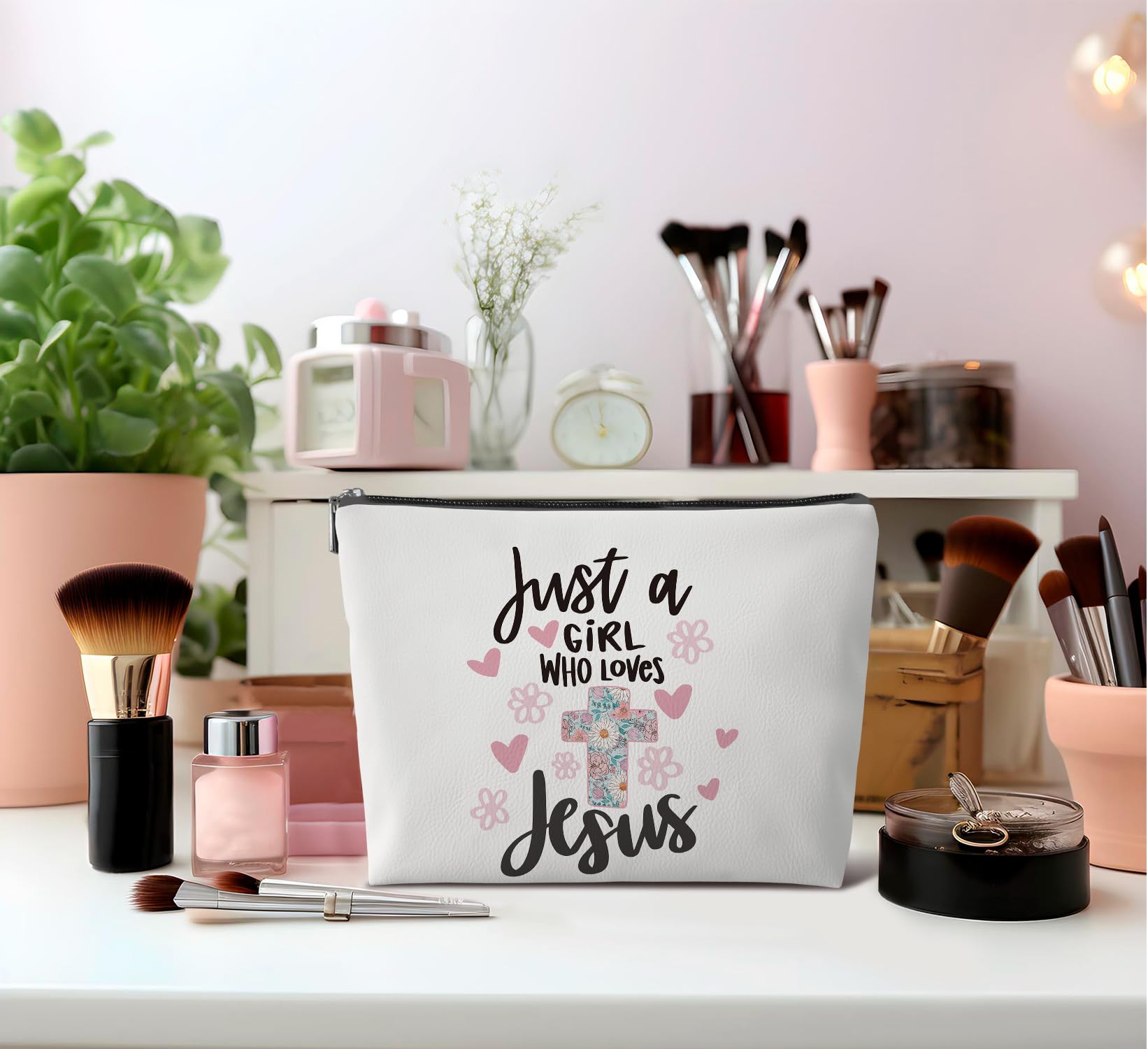 Christian Bible Verse Makeup Bag - Jesus Leather Zipper Pouch for Women | Perfect Gift & Cosmetic Organizer