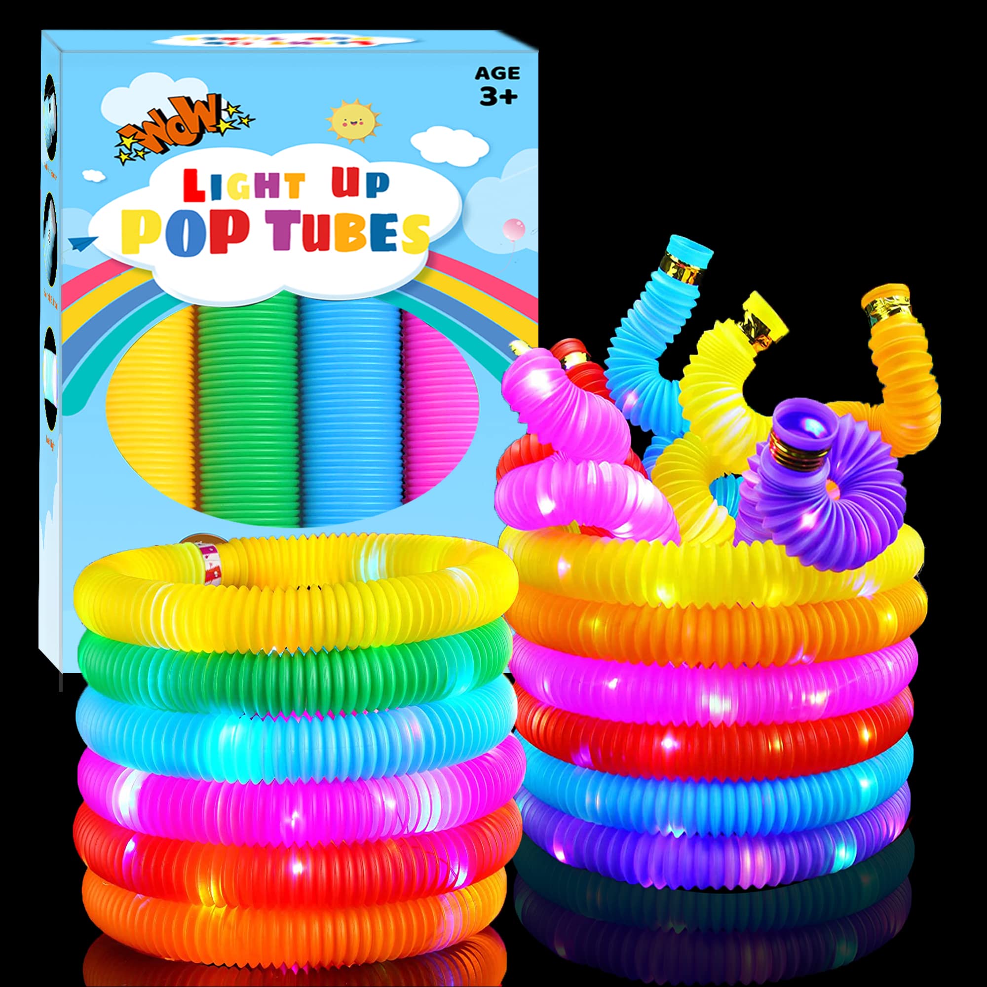 12 Pack Glow Sticks Light Up Pop Tubes - Fun Glow Party Favors & Sensory Fidget Toys for Kids - Perfect for Birthday Parties, Classroom Rewards, and Nighttime Play