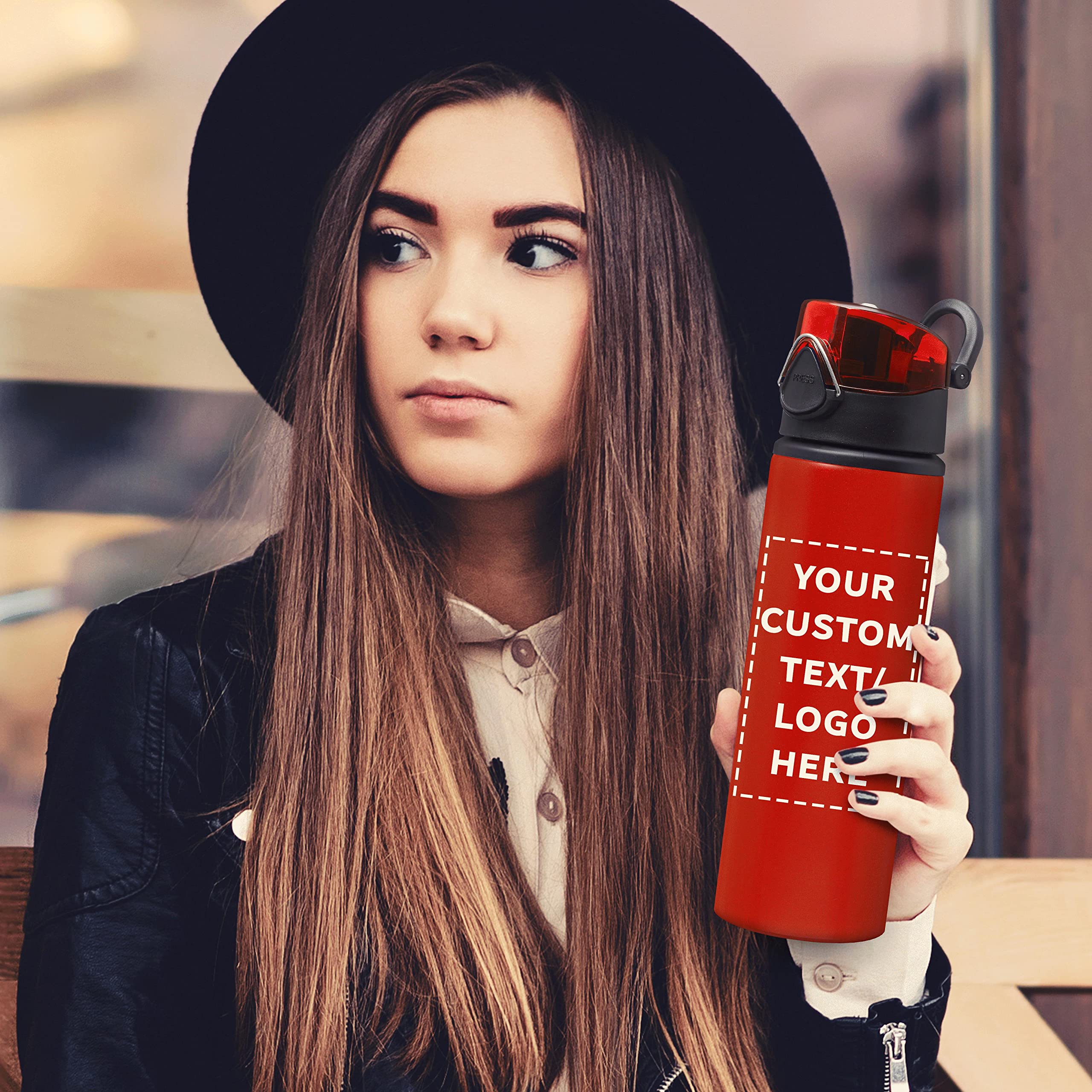 Custom 25 oz Aluminum Water Bottles with Carabiner Clip - Bulk Pack of 12, Personalized & Refillable - Ideal for Gym, Hiking, Cycling, School, Office & Outdoor Adventures - Red