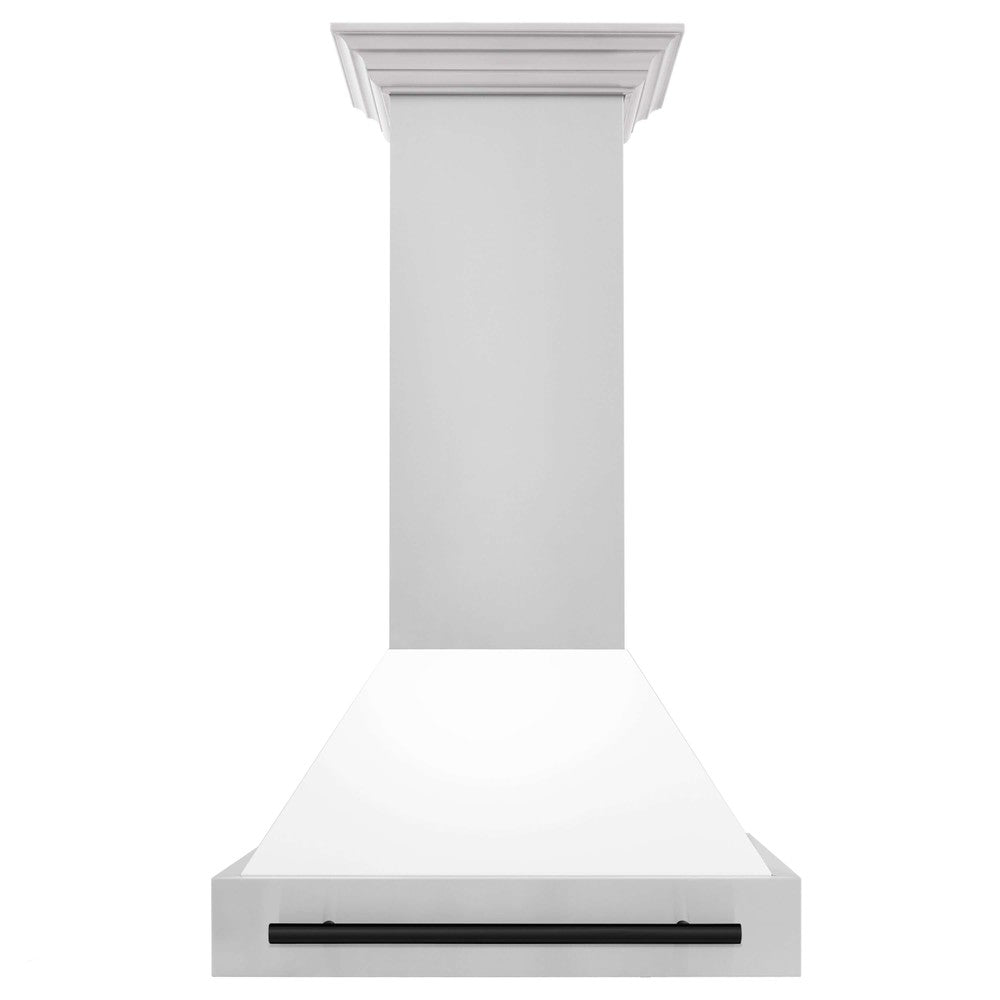 ZLINE Autograph Edition 30 Inch Stainless Steel Range Hood with White Matte Shell & Accent Handle (8654STZ WM30) - Modern Kitchen Ventilation for Home Chefs